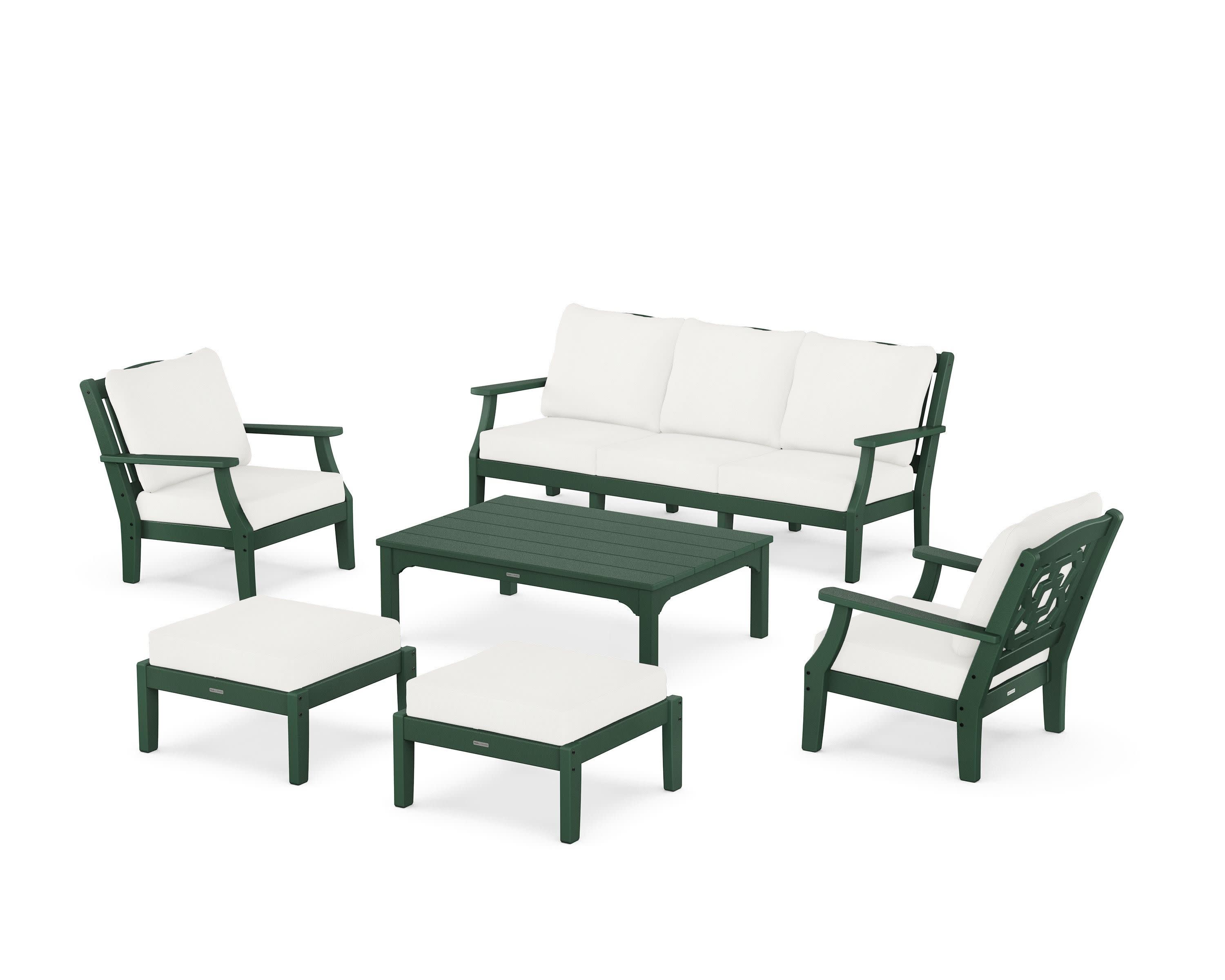 Chinoiserie 6-Piece Lounge Sofa Set in Green / Natural Linen