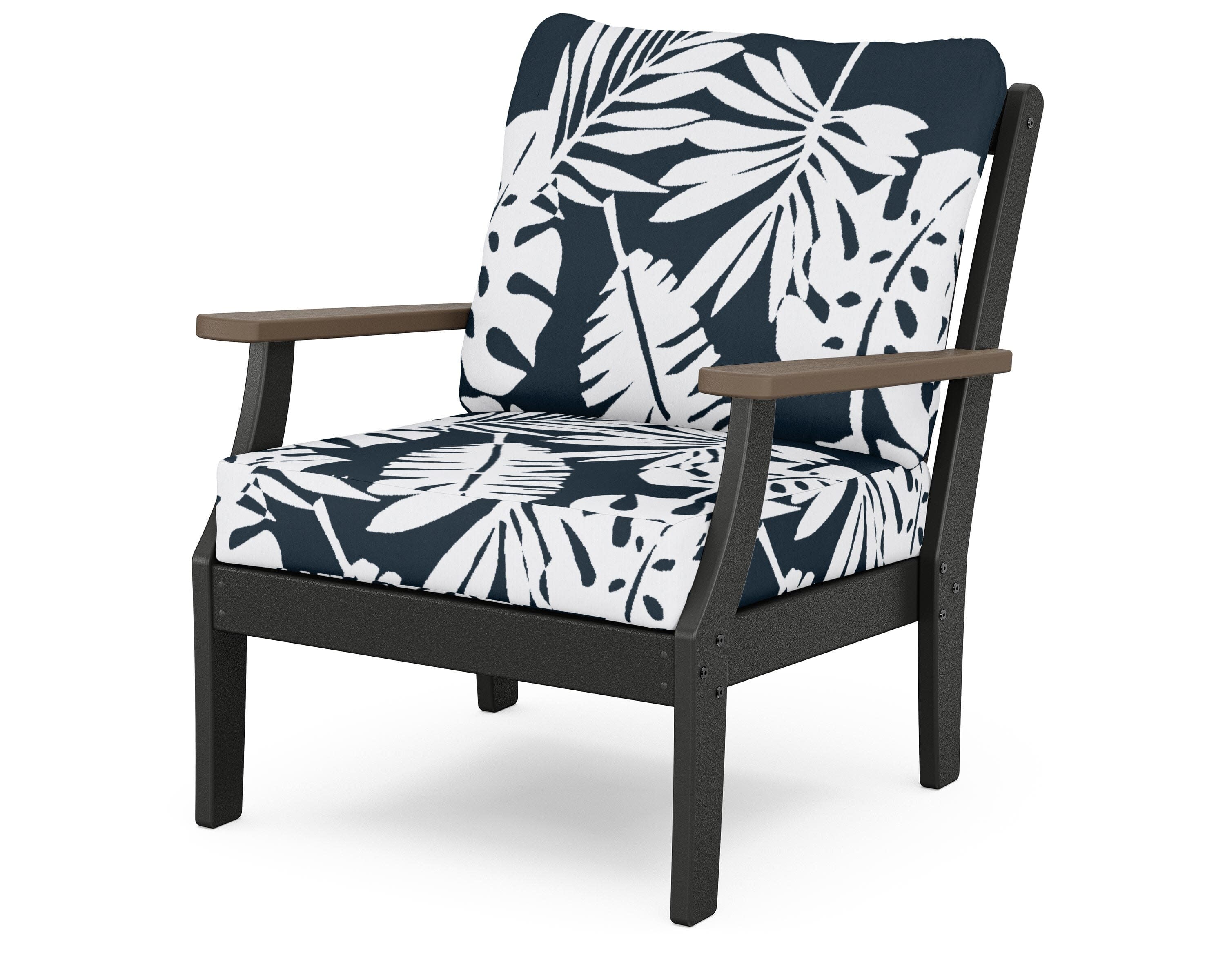 Braxton Deep Seating Chair in Black / Kona / Leaf Marine Indigo