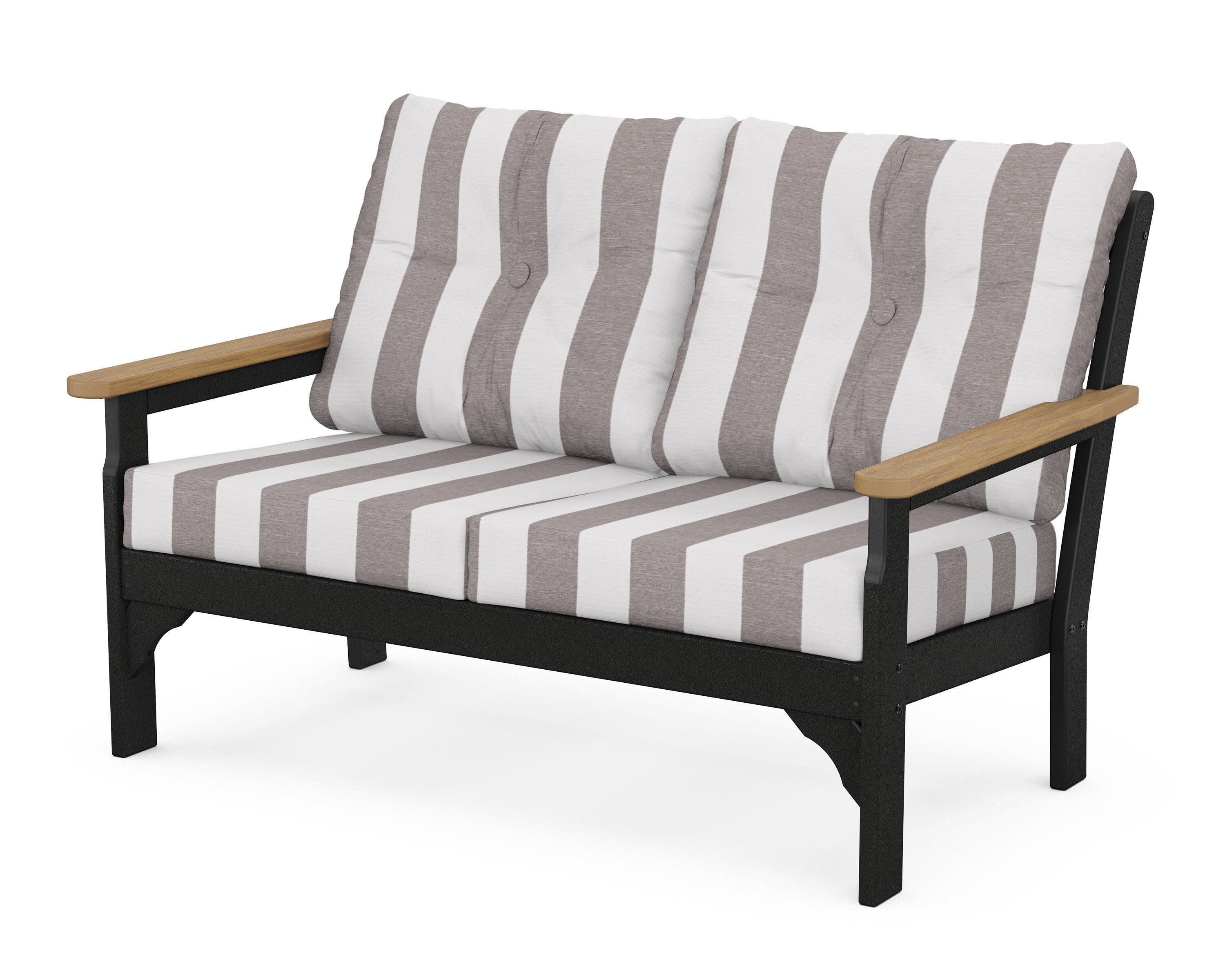 Vineyard Deep Seating Loveseat in Black / Natural / Cabana Stripe Grey Mist