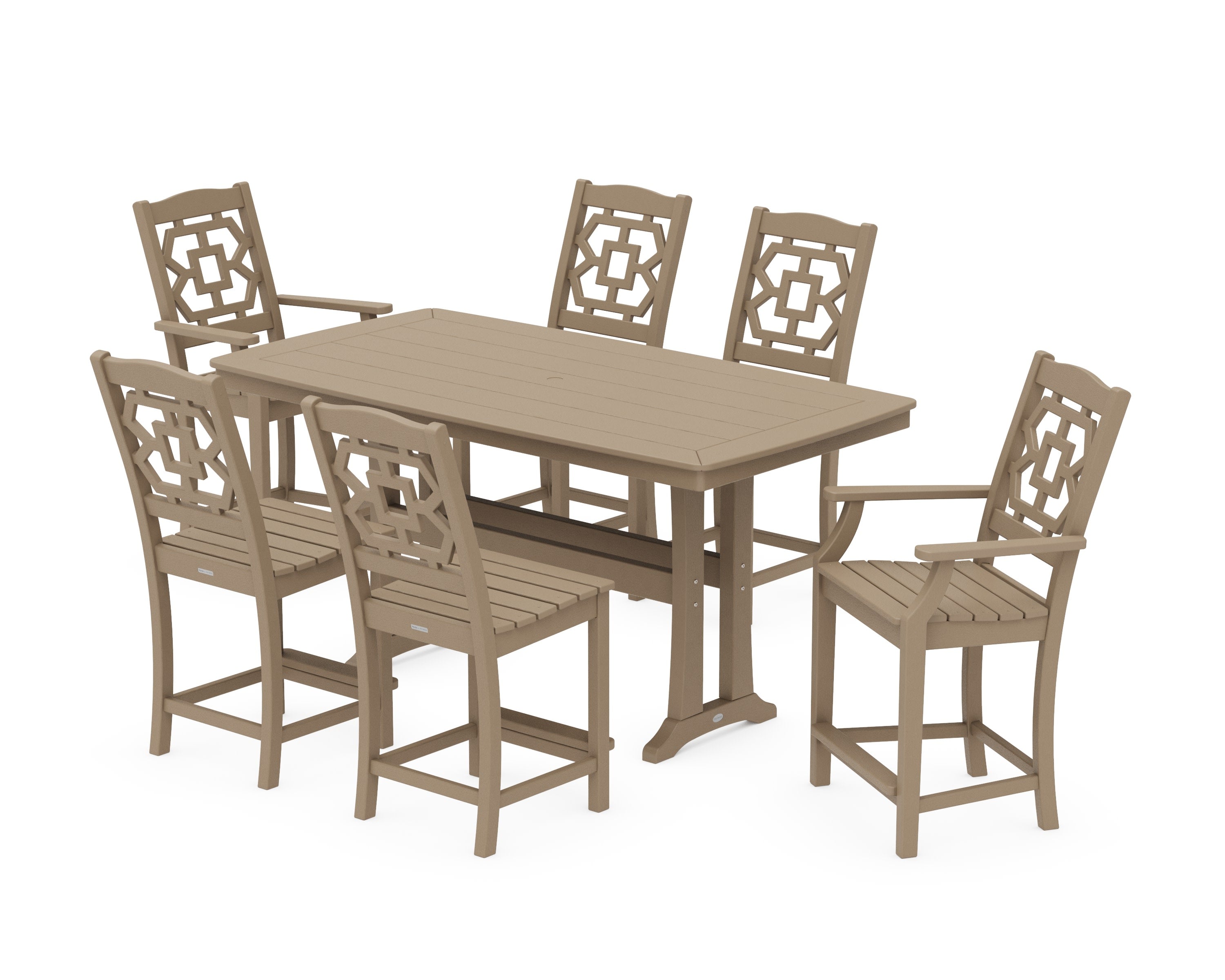 Chinoiserie 7-Piece Counter Set with Trestle Legs in Vintage Sahara
