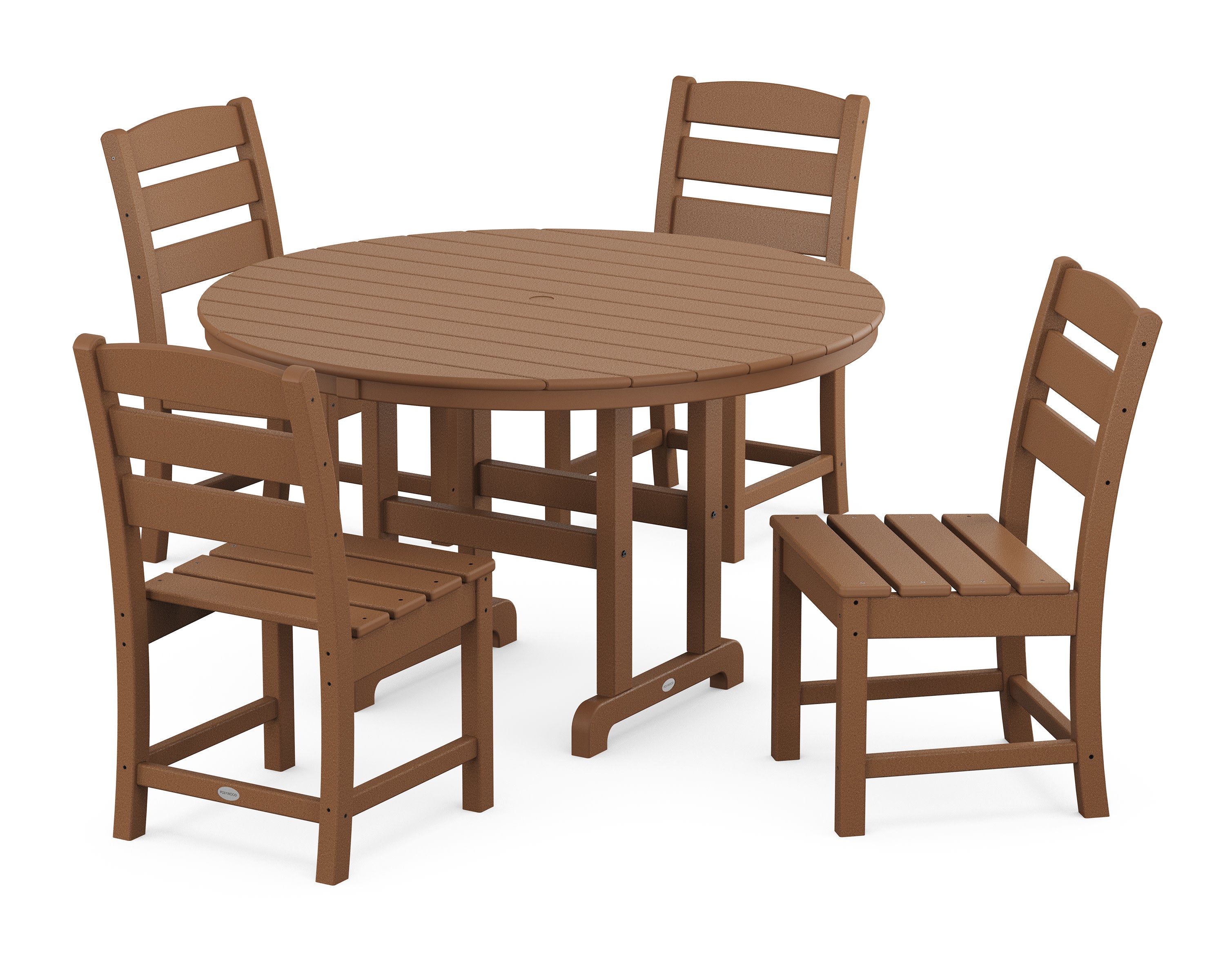 Lakeside 5-Piece Round Farmhouse Side Chair Dining Set in Teak