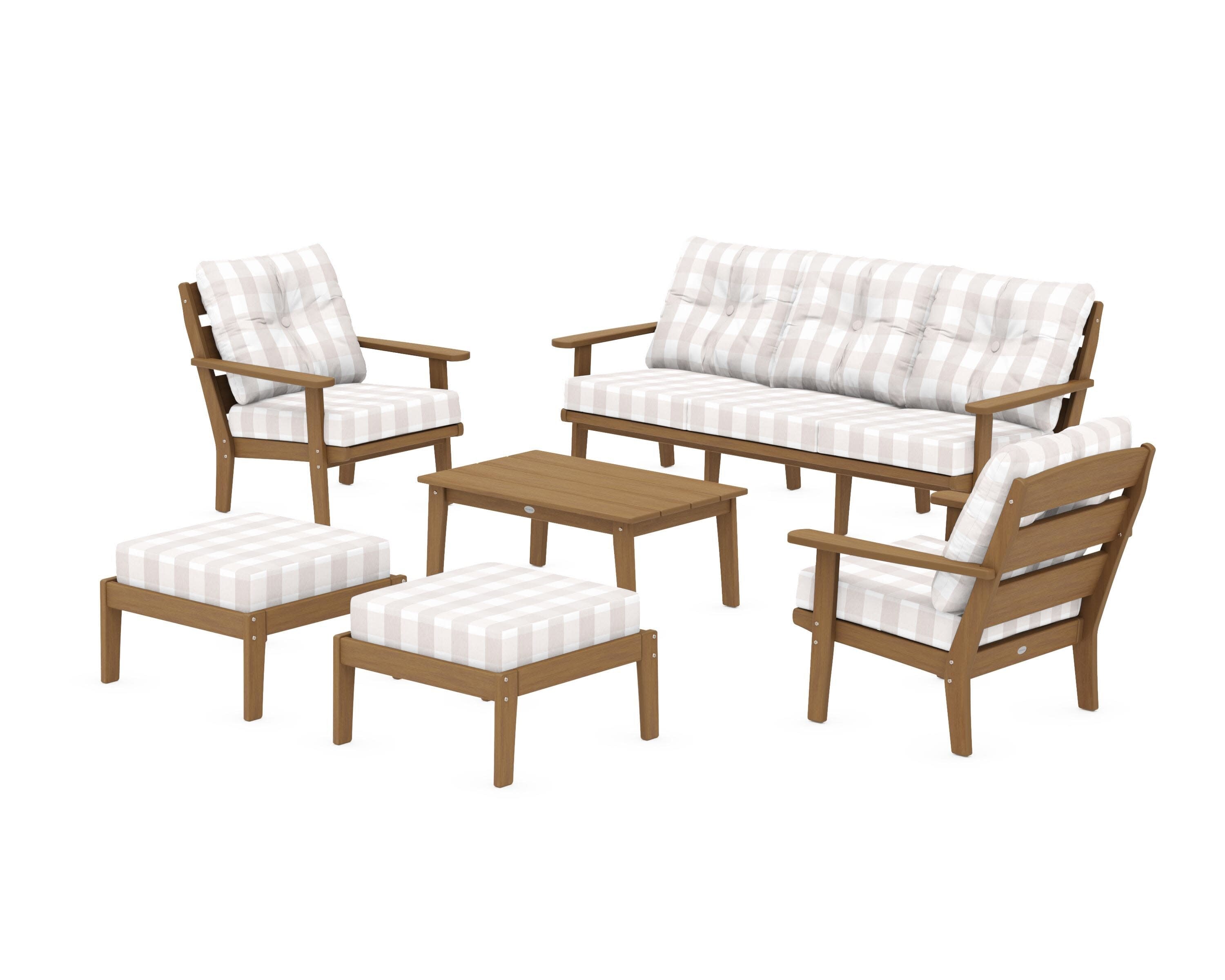 Lakeside 6-Piece Lounge Sofa Set in Natural / Buffalo Plaid Dune Burlap