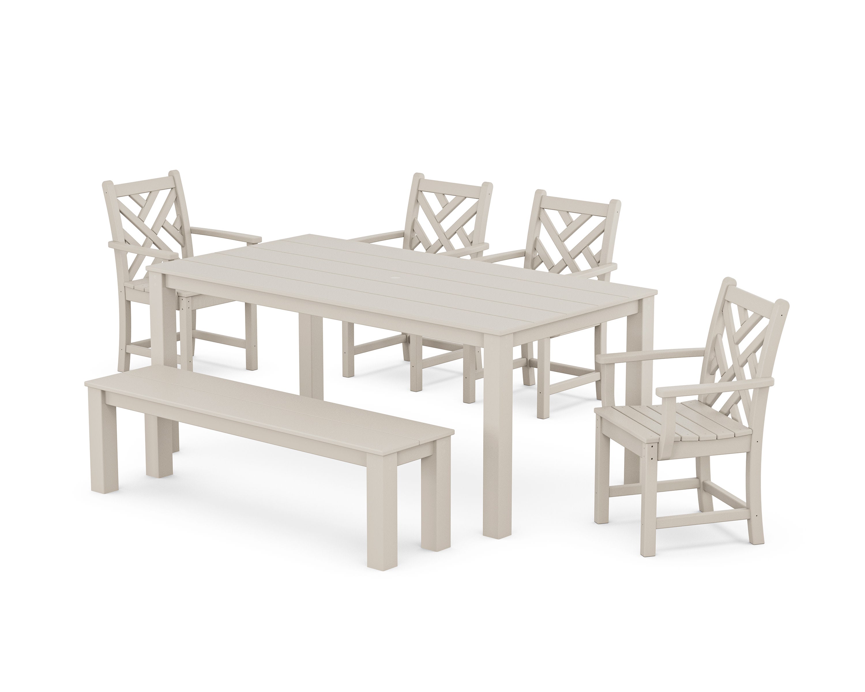 Chippendale 6-Piece Parsons Dining Set with Bench in Sand