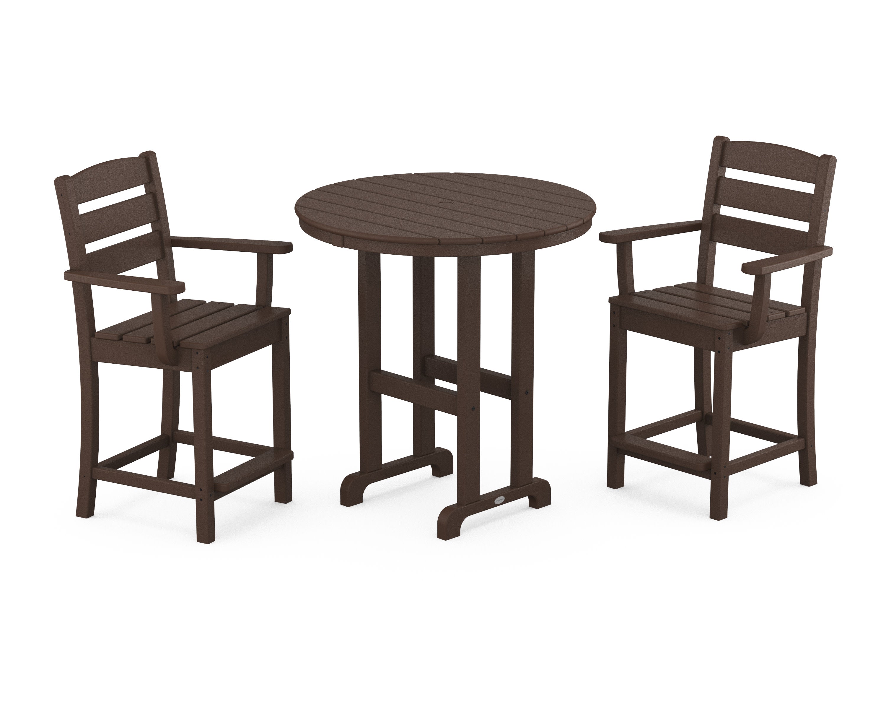 Lakeside 3-Piece Round Farmhouse Arm Chair Counter  Set in Mahogany