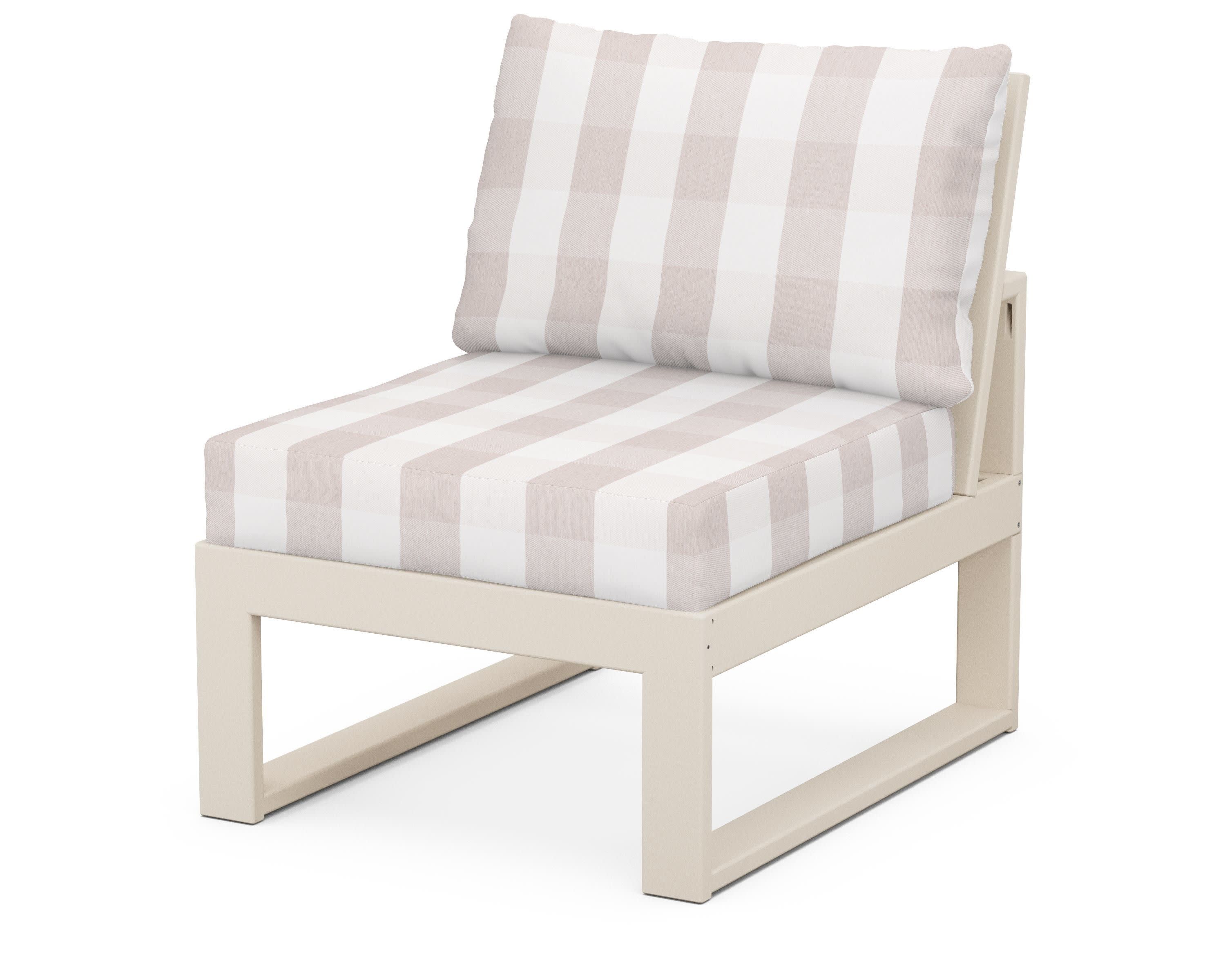 Modular Armless Chair in Sand / Buffalo Plaid Dune Burlap