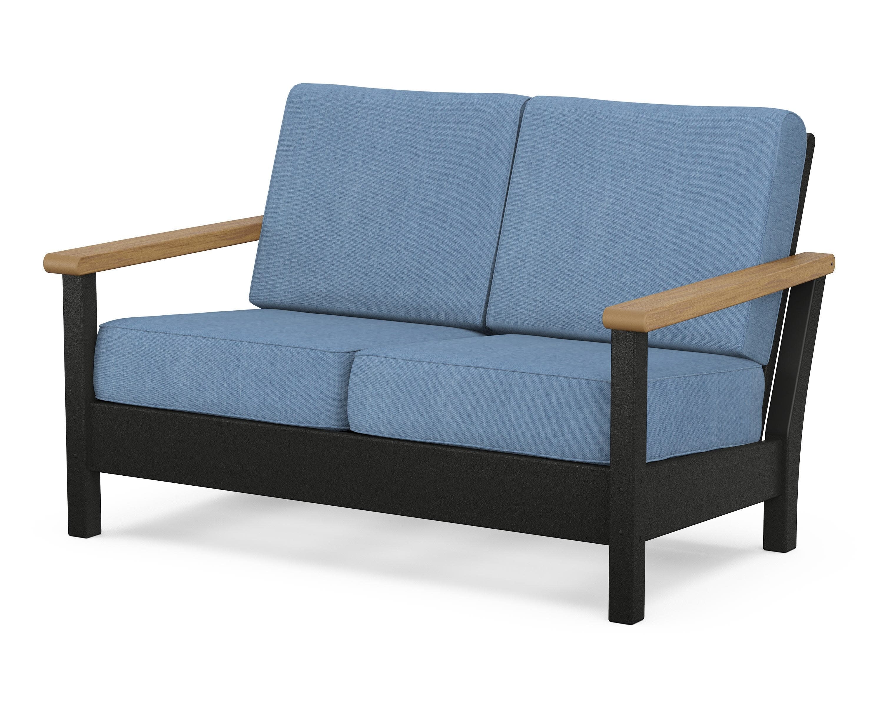 Harbour Deep Seating Loveseat in Black / Natural / Sky Blue
