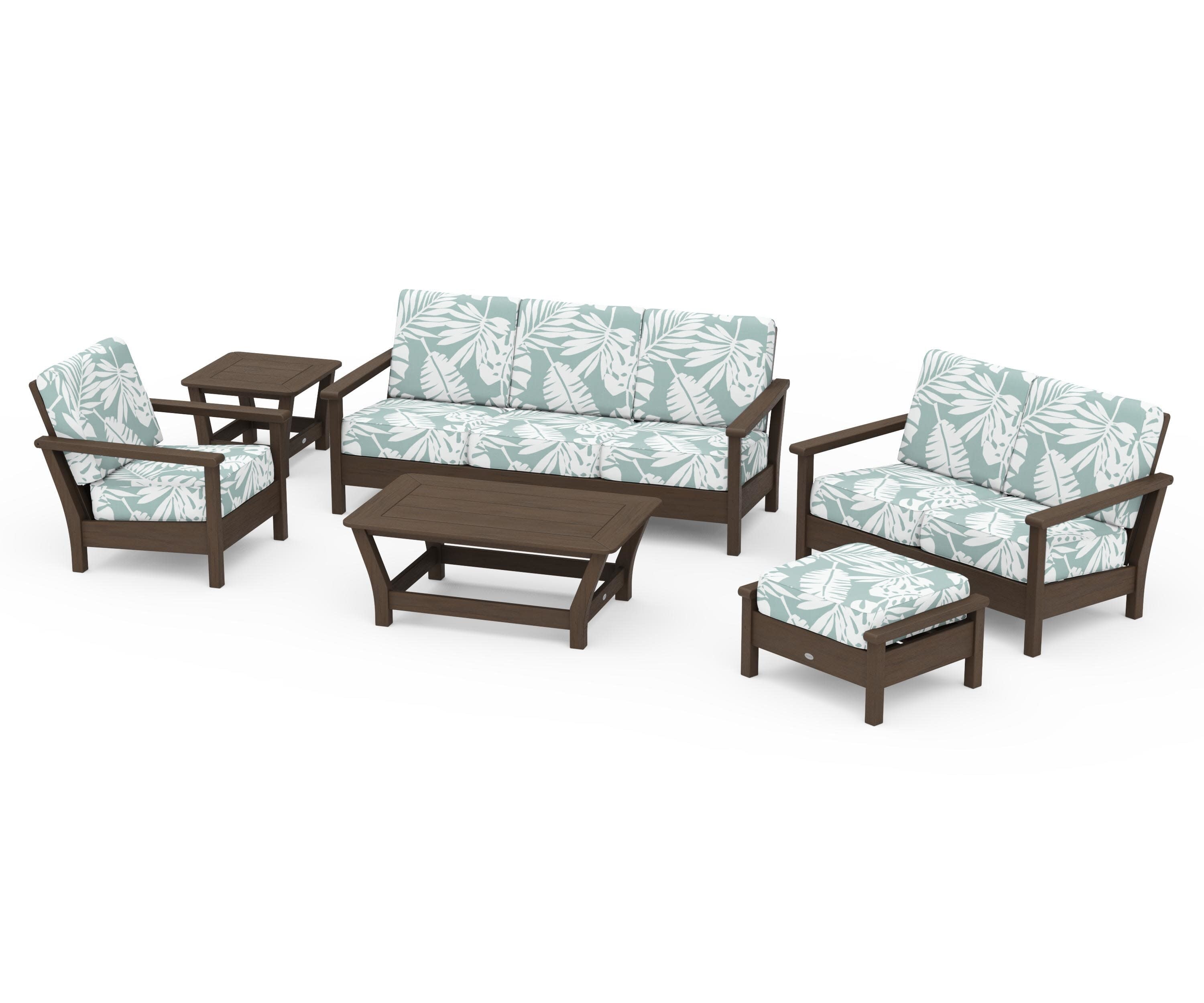 Harbour 6-Piece Outdoor Living Set in Kona / Leaf Glacier Spa
