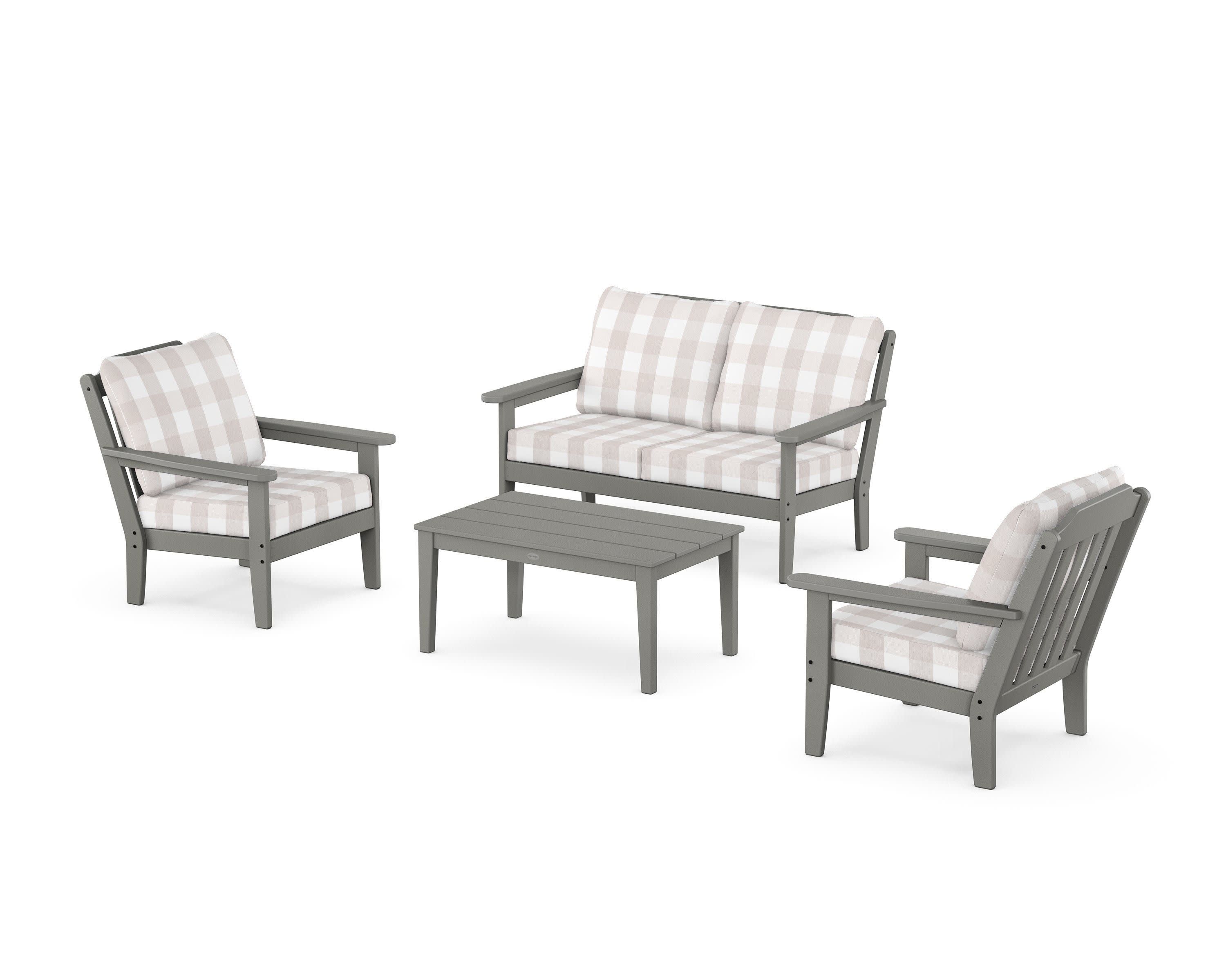 Cottage 4-Piece Deep Seating Set with Loveseat in Slate Grey / Buffalo Plaid Dune Burlap
