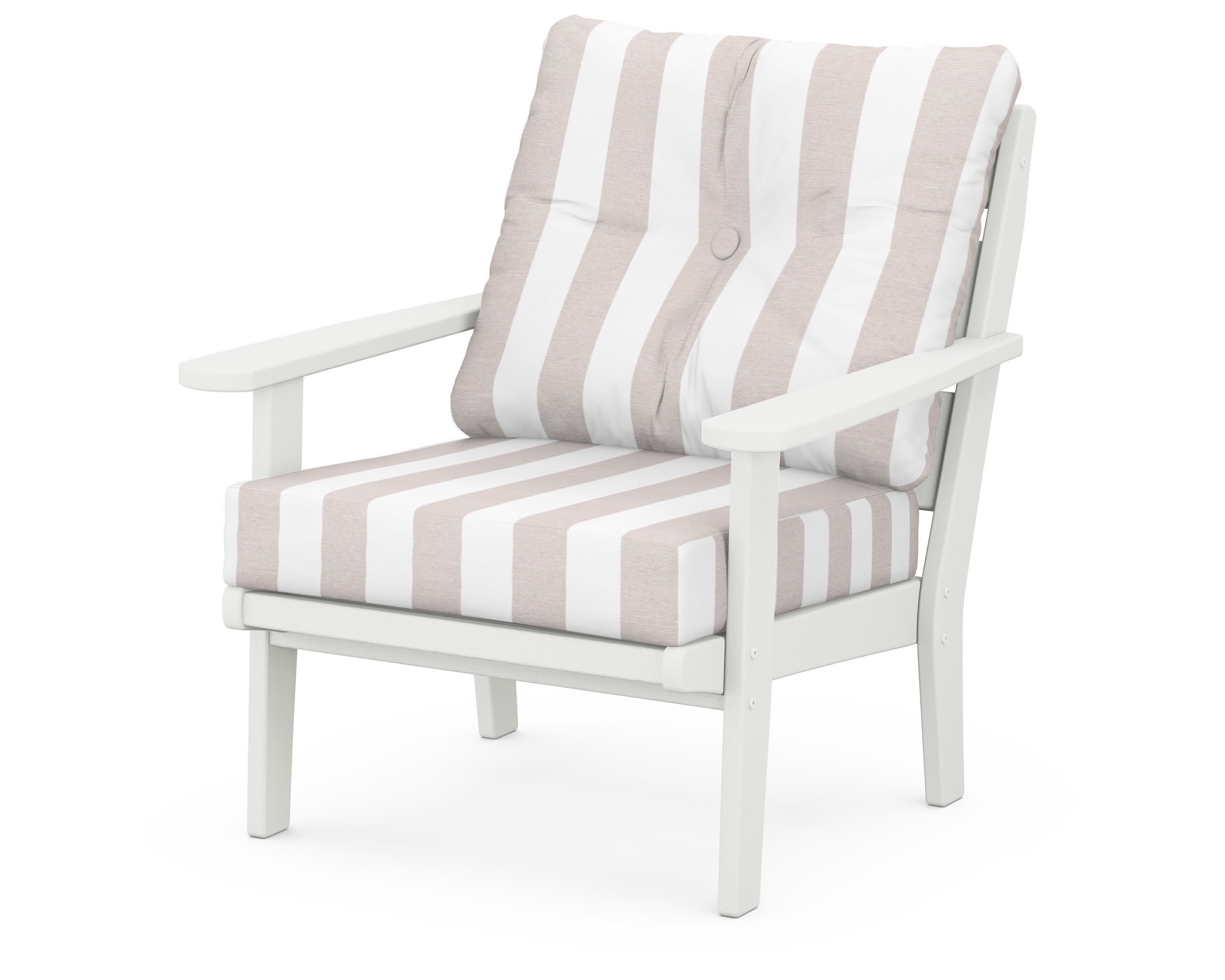 Lakeside Deep Seating Chair in Vintage White / Cabana Stripe Dune Burlap