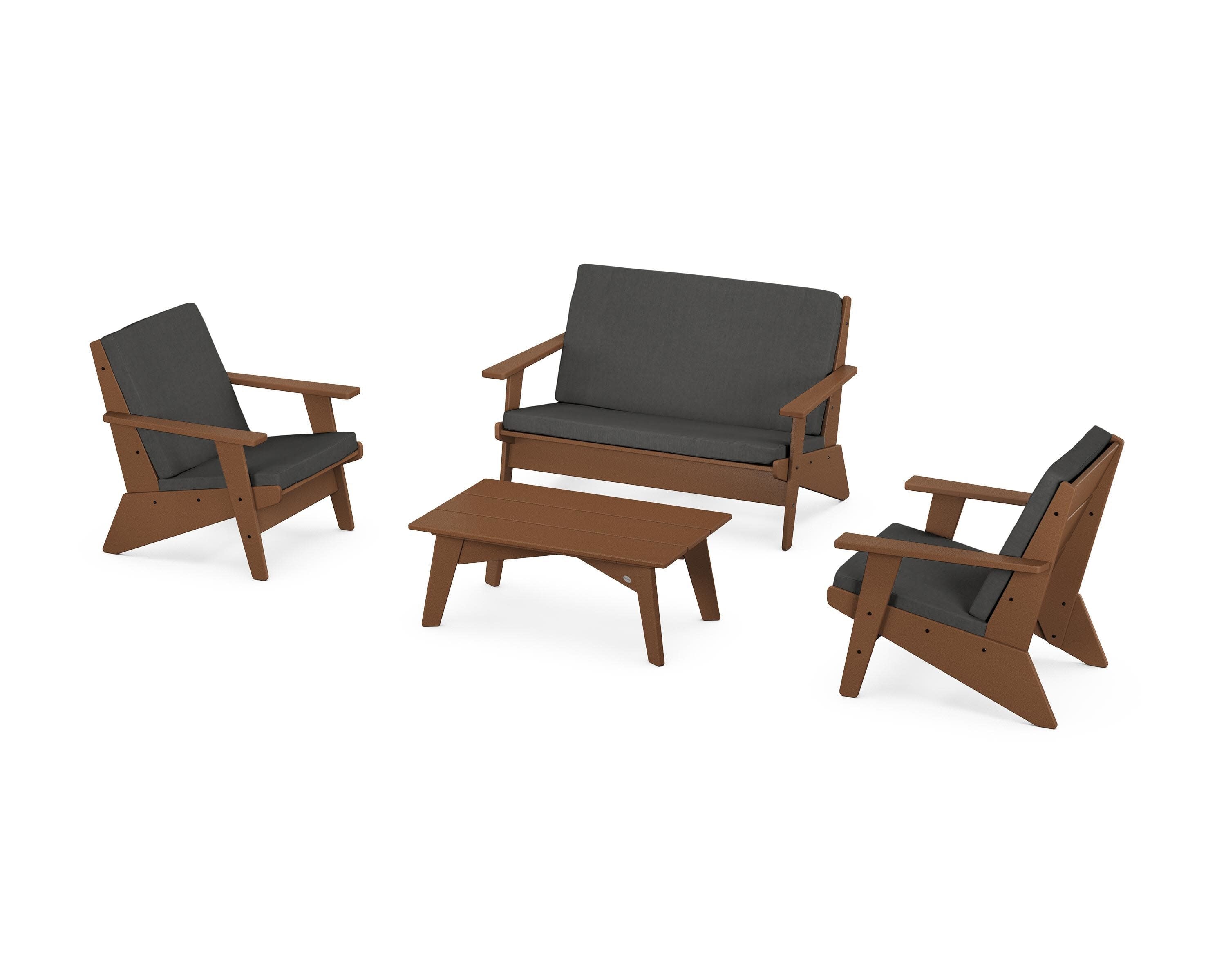 Riviera Modern Lounge 4-Piece Set in Teak / Spectrum Carbon