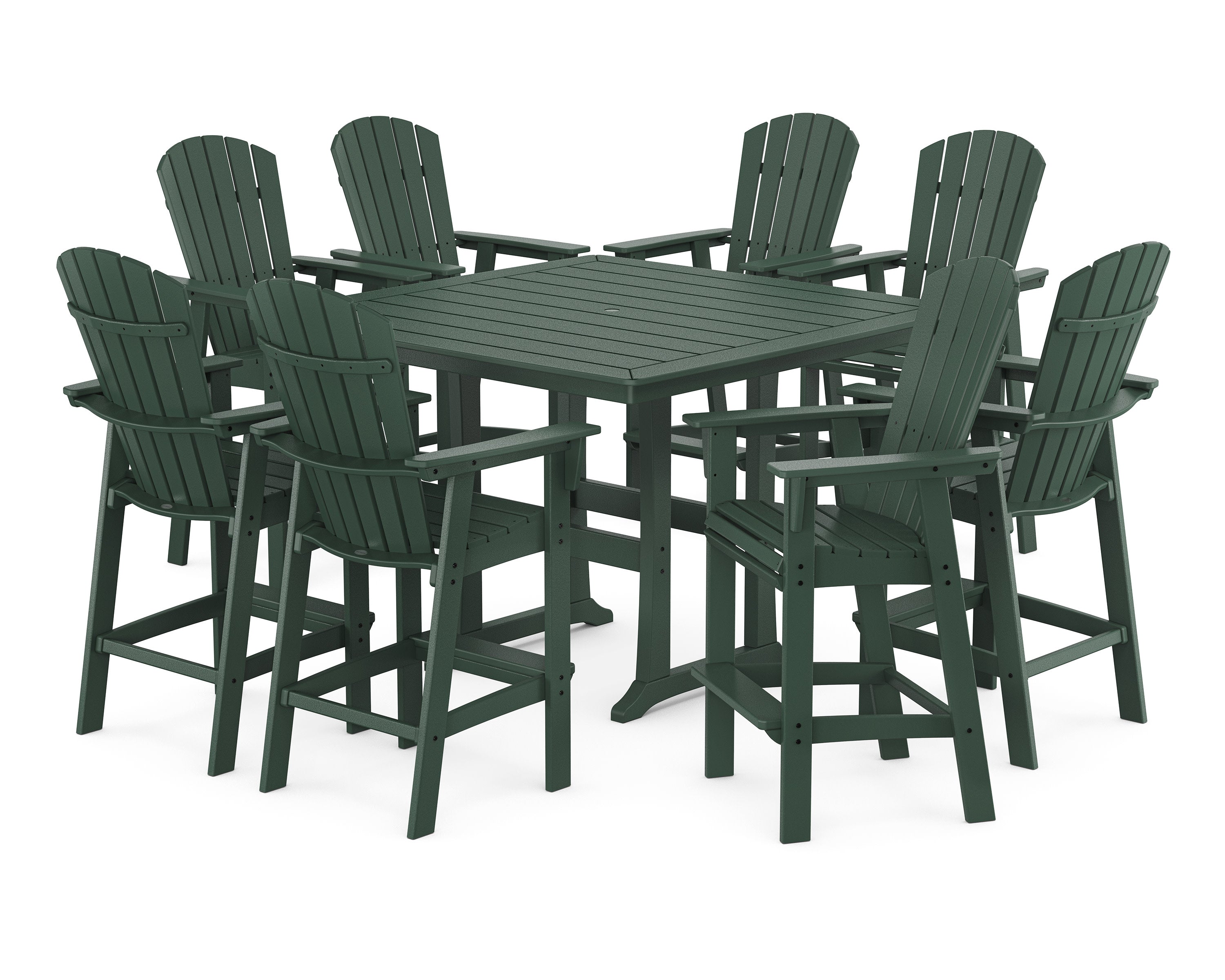 Nautical Curveback Adirondack 9-Piece Trestle Bar Set in Green