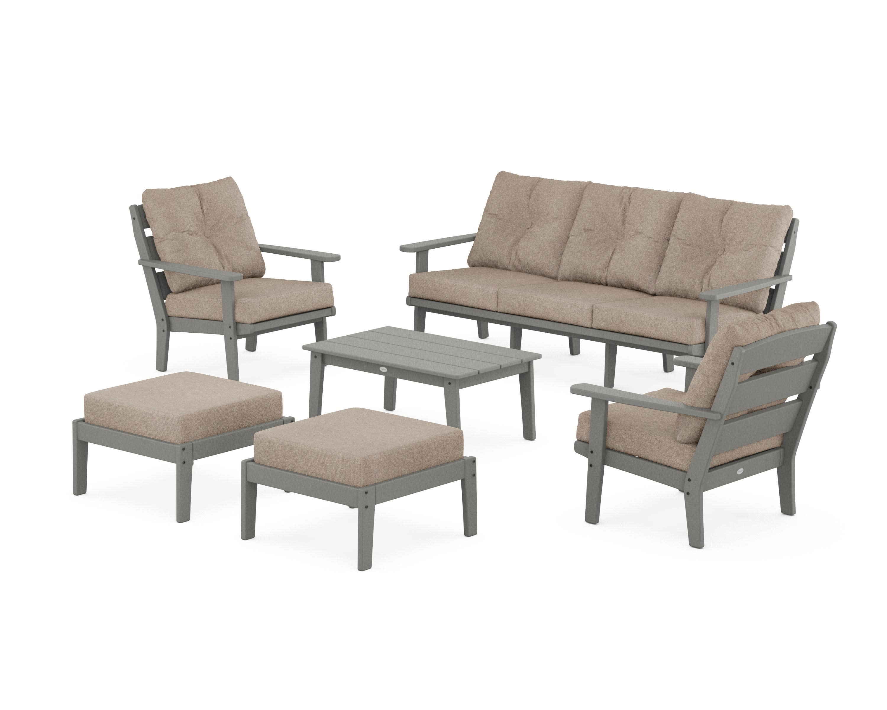Lakeside 6-Piece Lounge Sofa Set in Slate Grey / Spiced Burlap