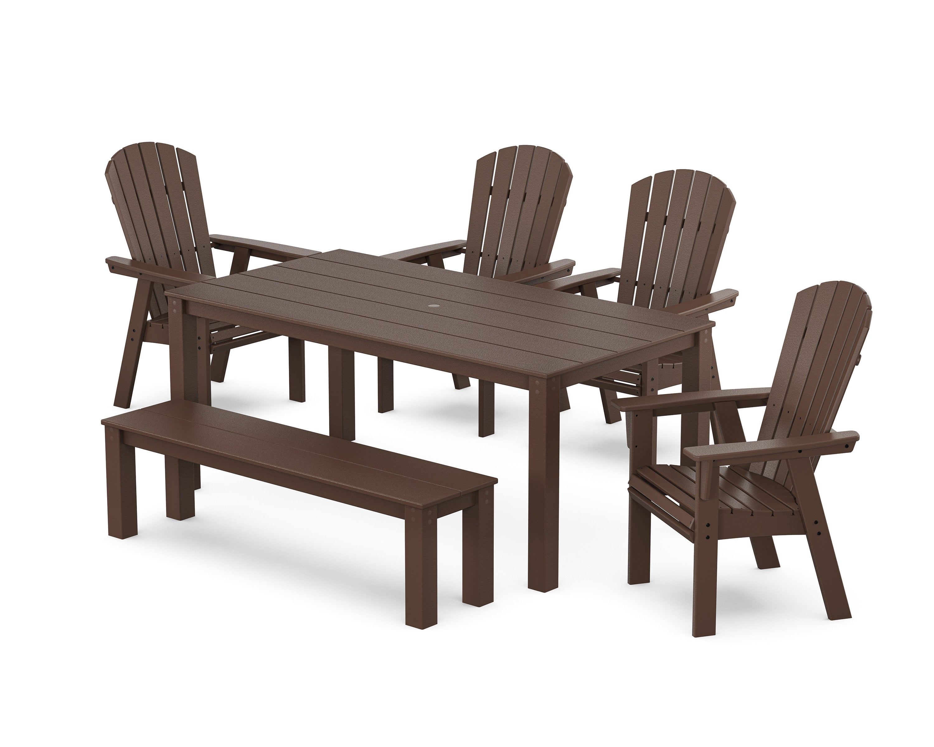 Nautical Curveback Adirondack 6-Piece Parsons Dining Set with Bench in Mahogany