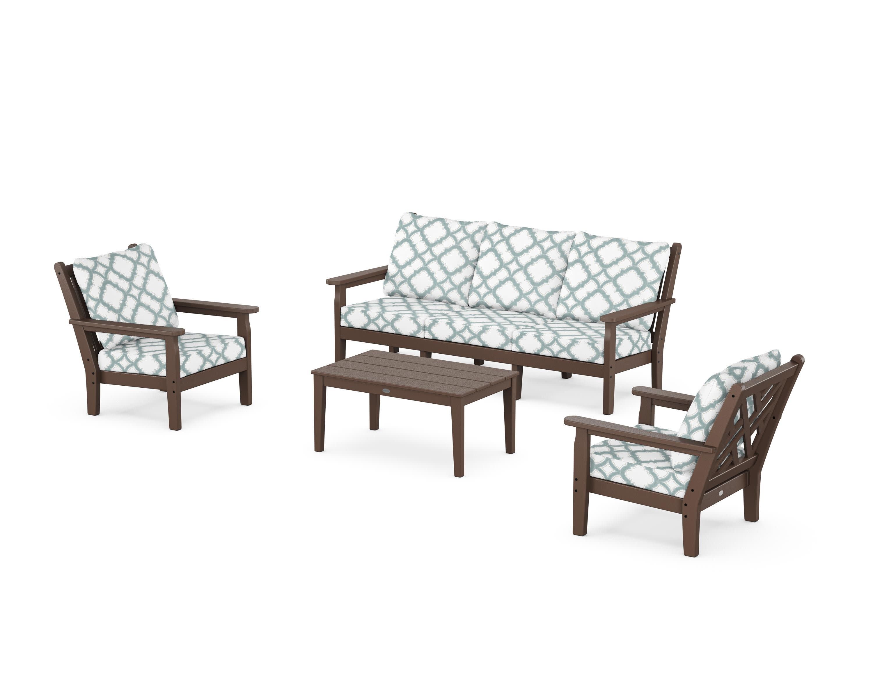 Chippendale 4-Piece Deep Seating Set with Sofa in Mahogany / Trellis Glacier Spa