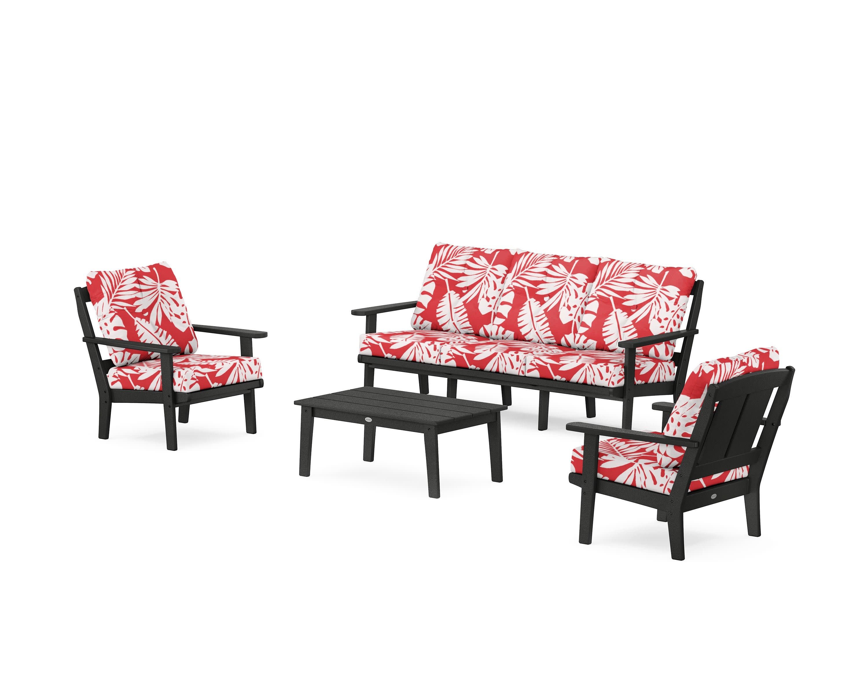 Mission 4-Piece Deep Seating Set with Sofa in Black / Leaf Crimson