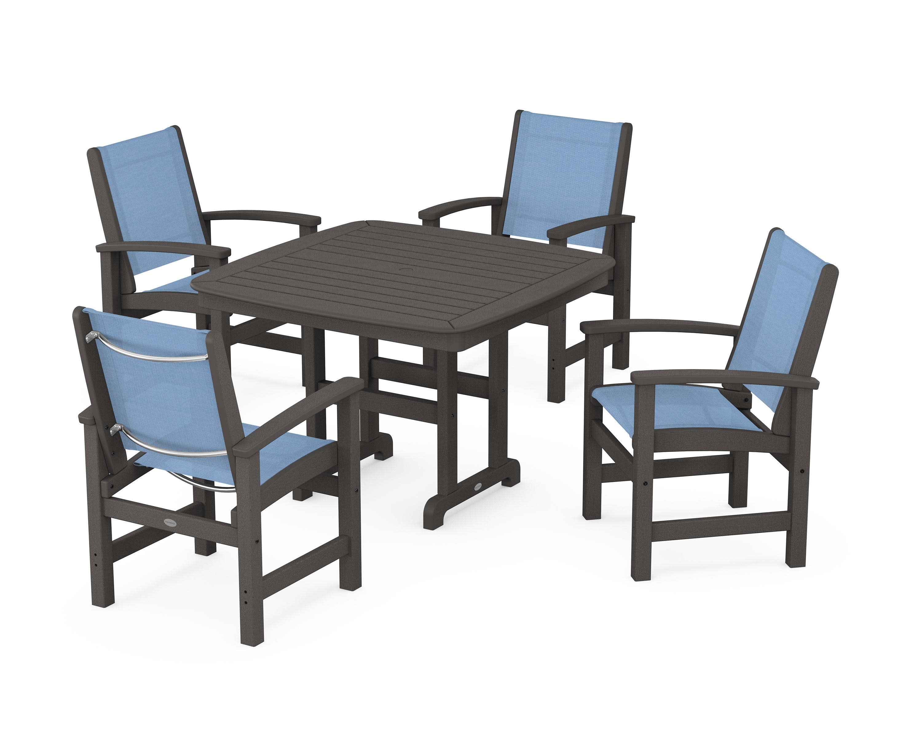 Coastal 5-Piece Dining Set in Vintage Coffee / Poolside Sling