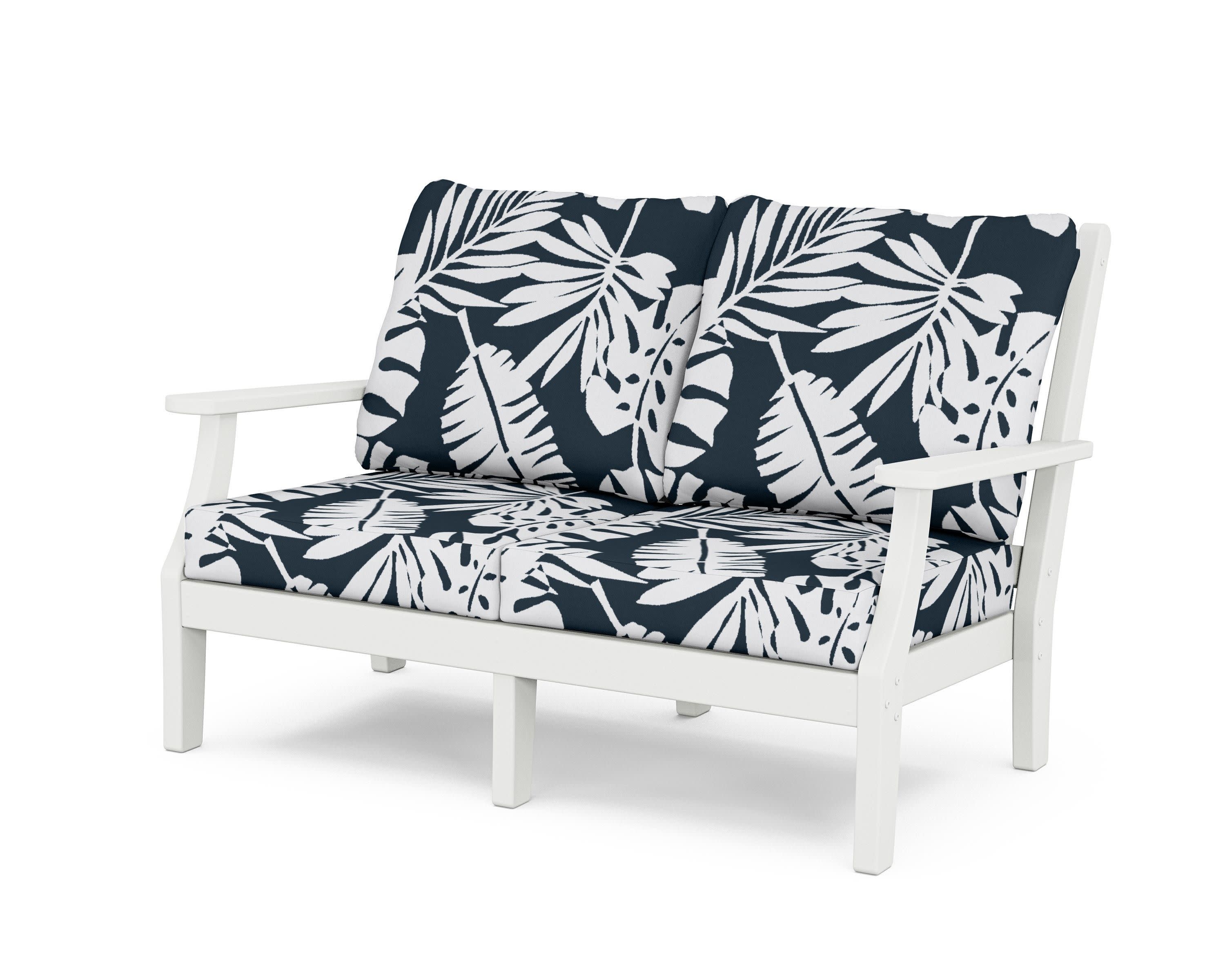 Wovendale Deep Seating Loveseat in White / Leaf Marine Indigo