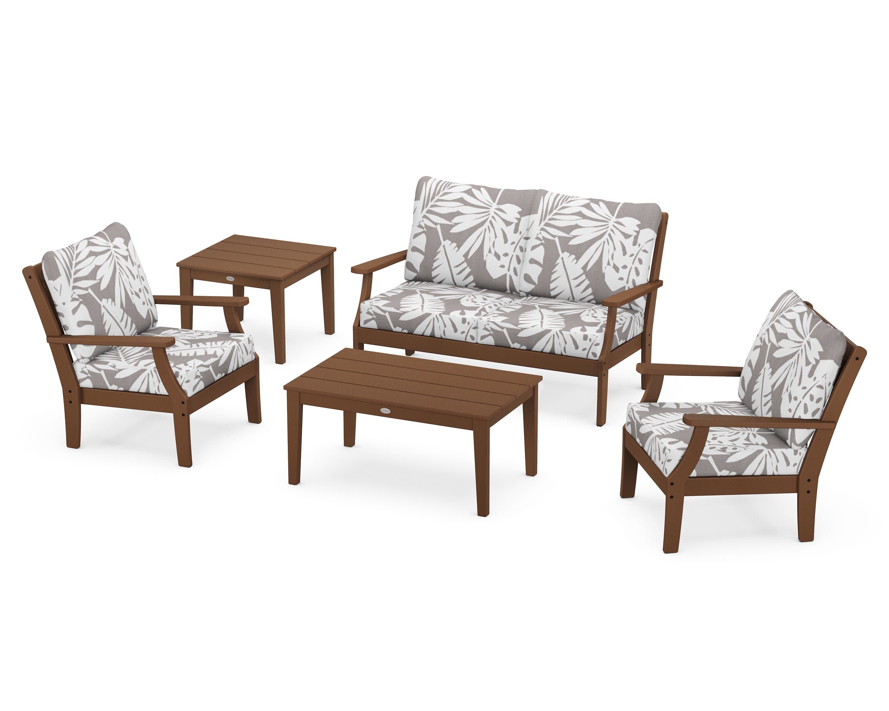 Braxton 5-Piece Deep Seating Set in Teak / Leaf Grey Mist