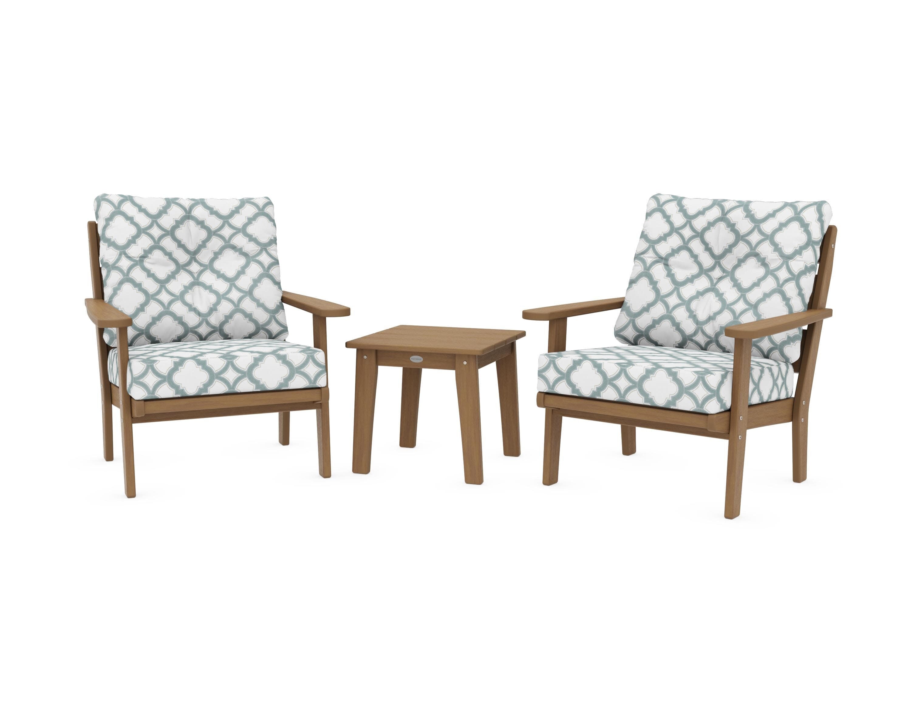 Lakeside 3-Piece Deep Seating Chair Set in Natural / Trellis Glacier Spa