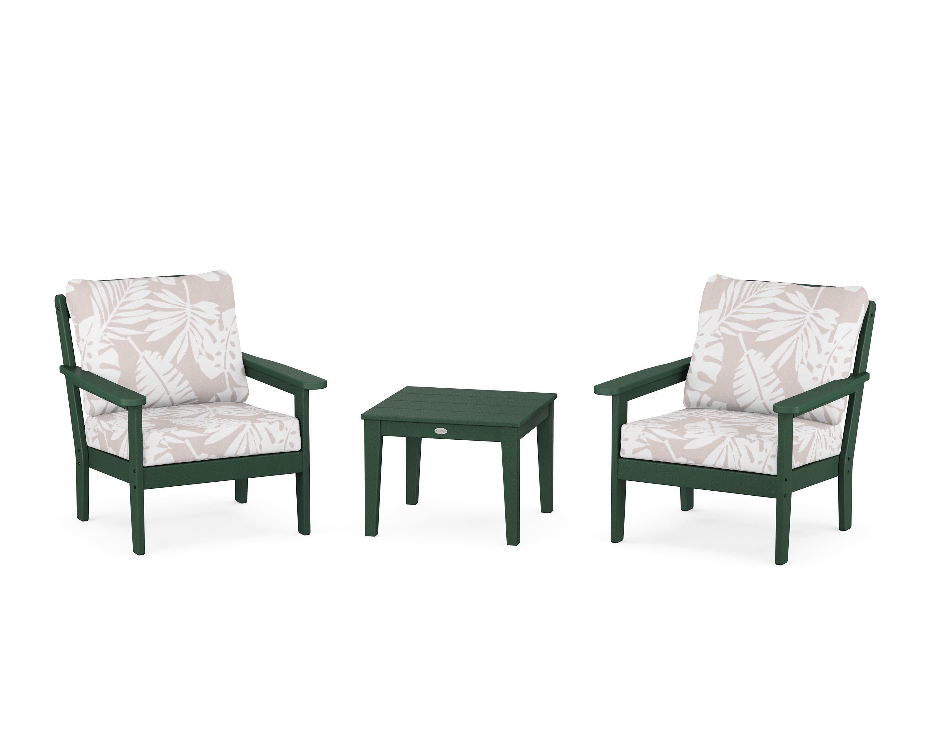 Cottage 3-Piece Deep Seating Set in Green / Leaf Dune Burlap