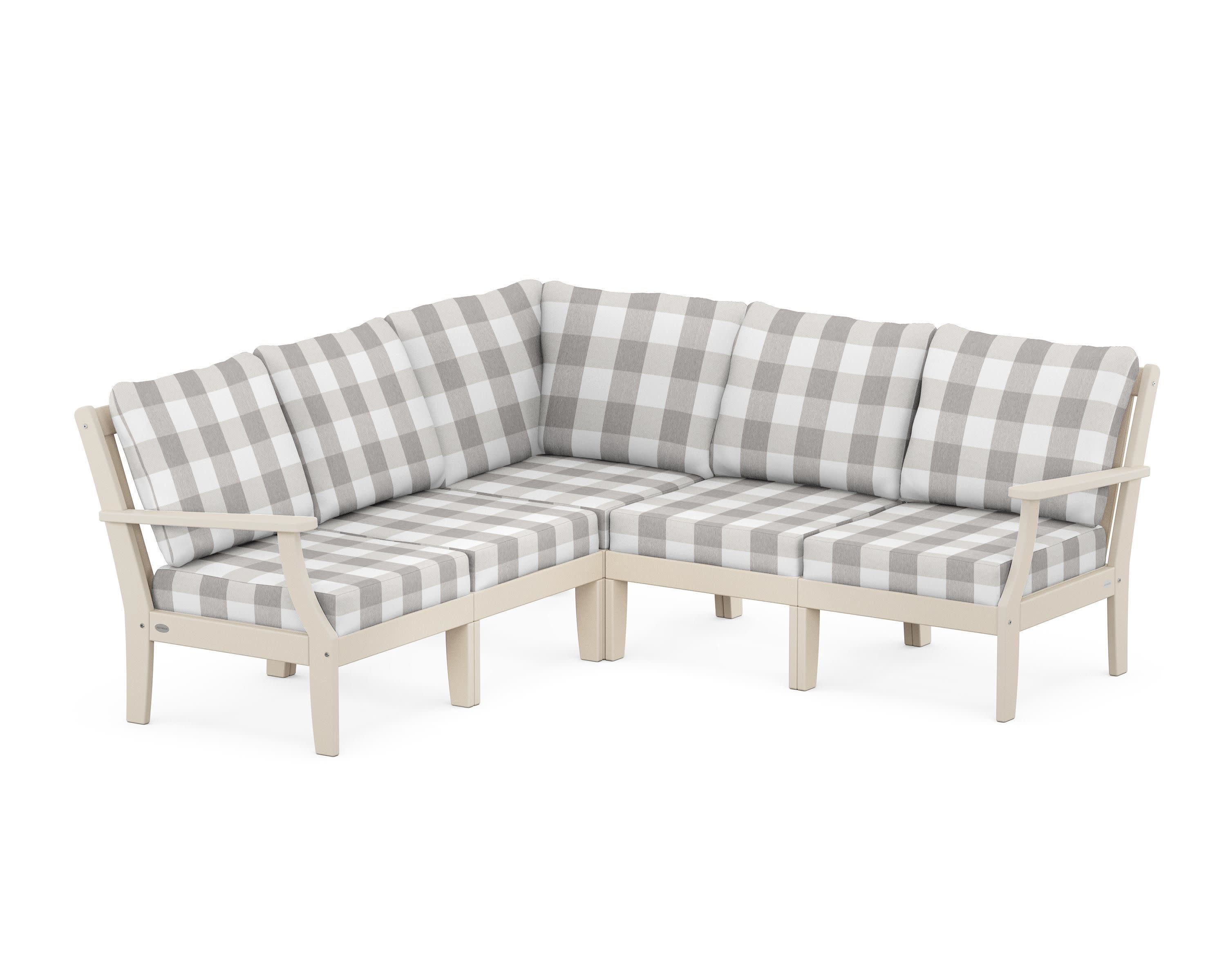 Braxton Modular 5-Piece Deep Seating Set in Sand / Buffalo Plaid Grey Mist