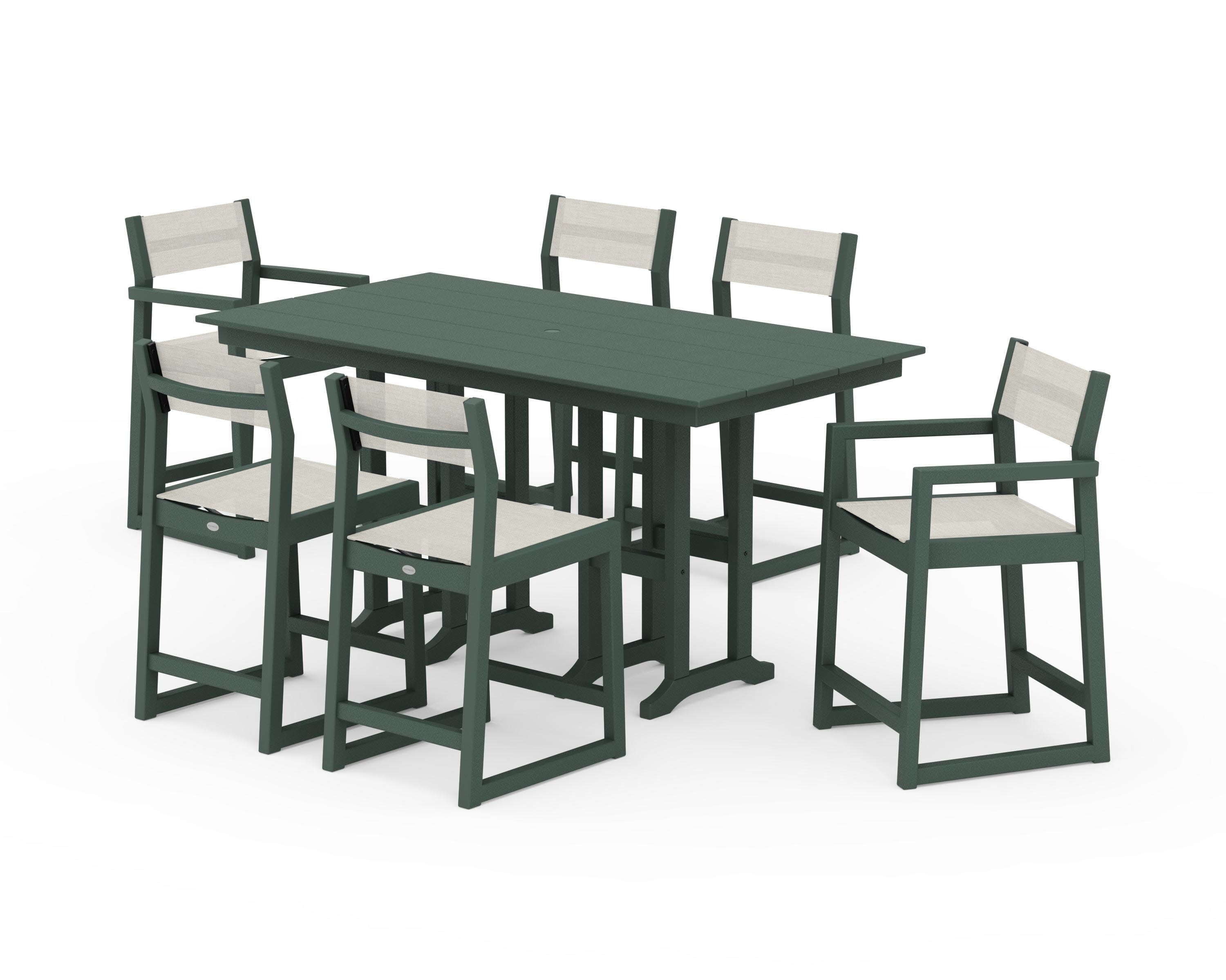 EDGE Sling 7-Piece Farmhouse Counter Set in Green / Parchment Sling