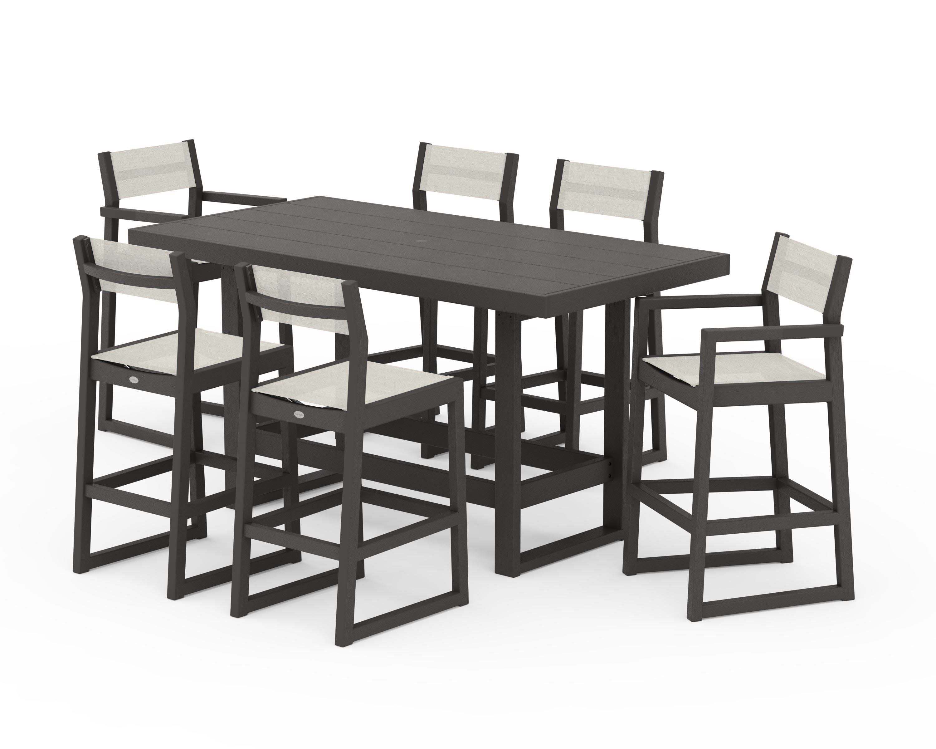 EDGE Sling 7-Piece Bar Table Set in Vintage Coffee / Parchment Sling