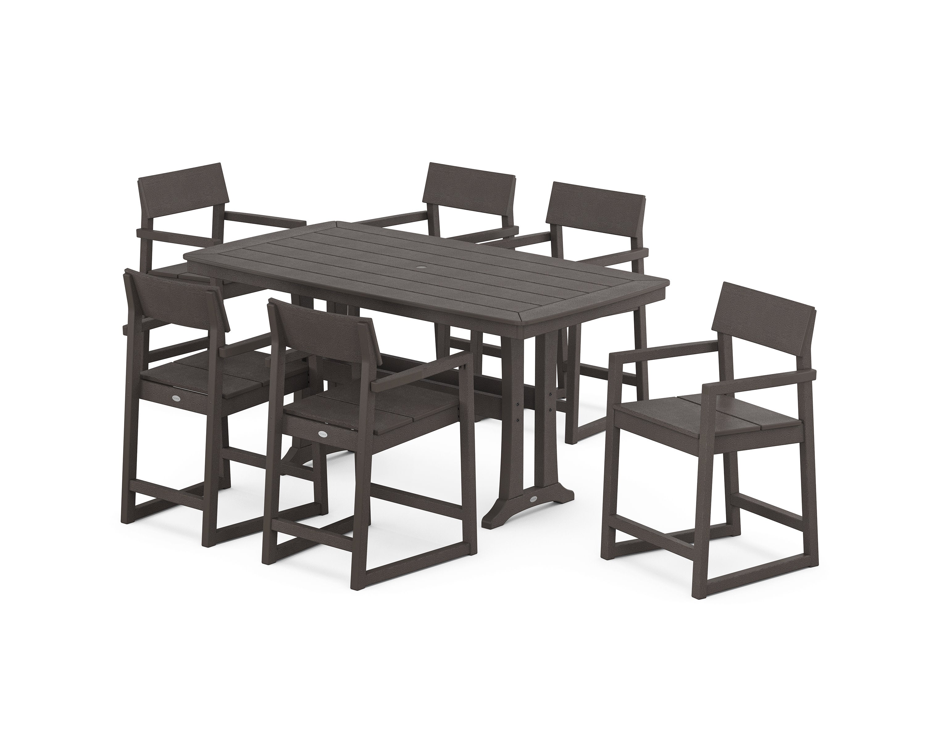 EDGE Arm Chair 7-Piece Counter Set with Trestle Legs in Vintage Coffee