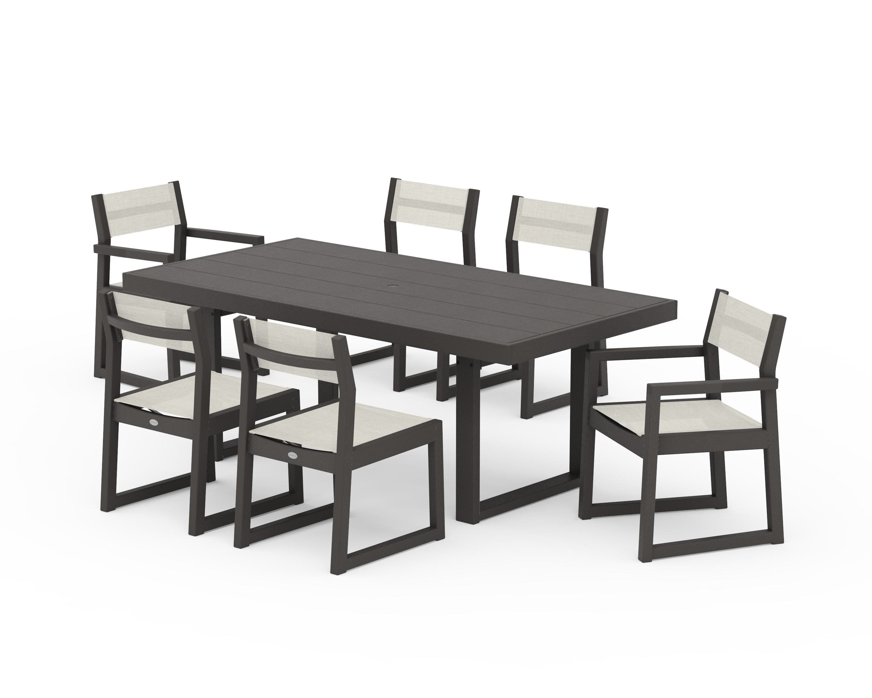 EDGE Sling 7-Piece Dining Set in Vintage Coffee / Parchment Sling