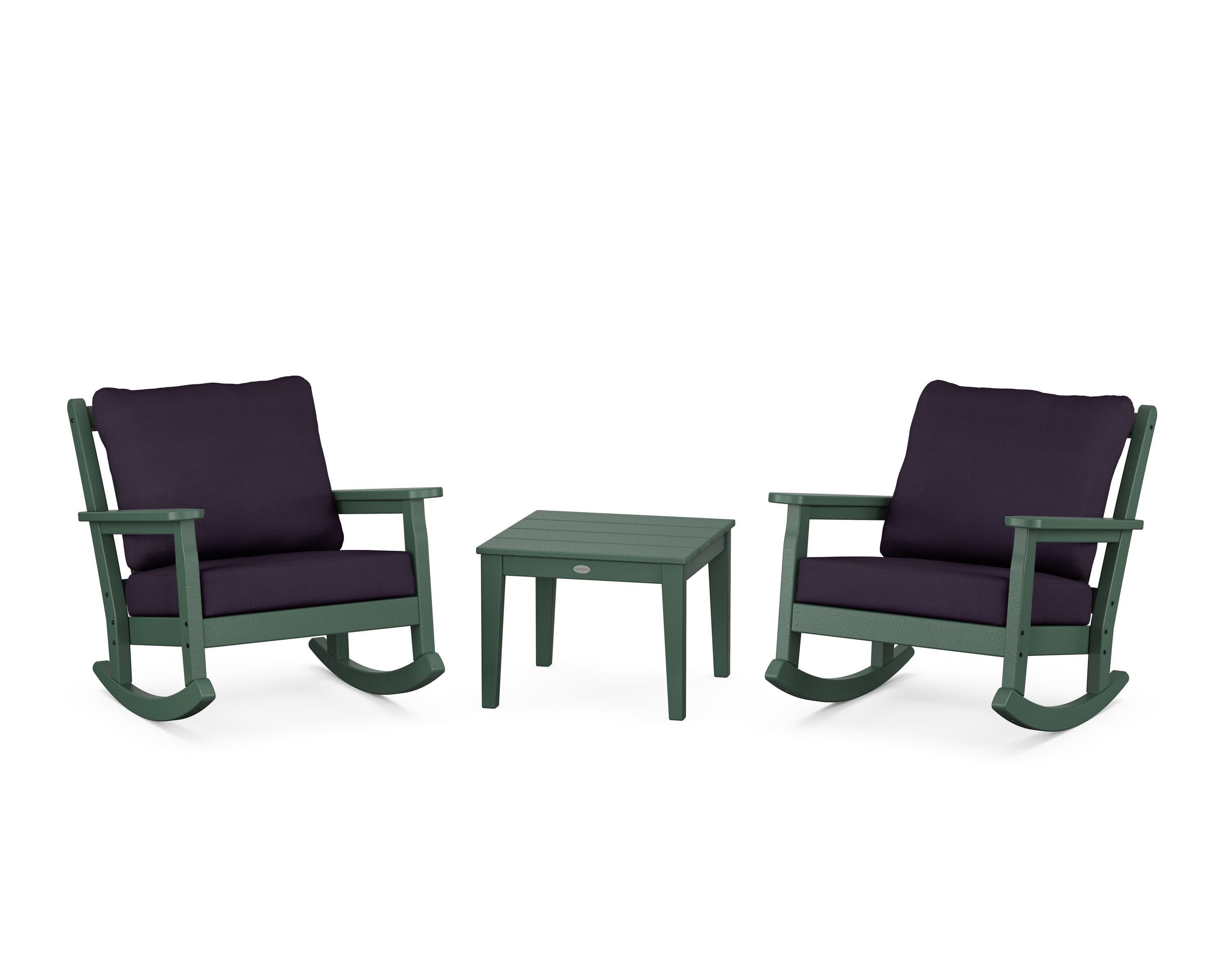 Chippendale 3-Piece Deep Seating Rocker Set in Green / Navy Linen