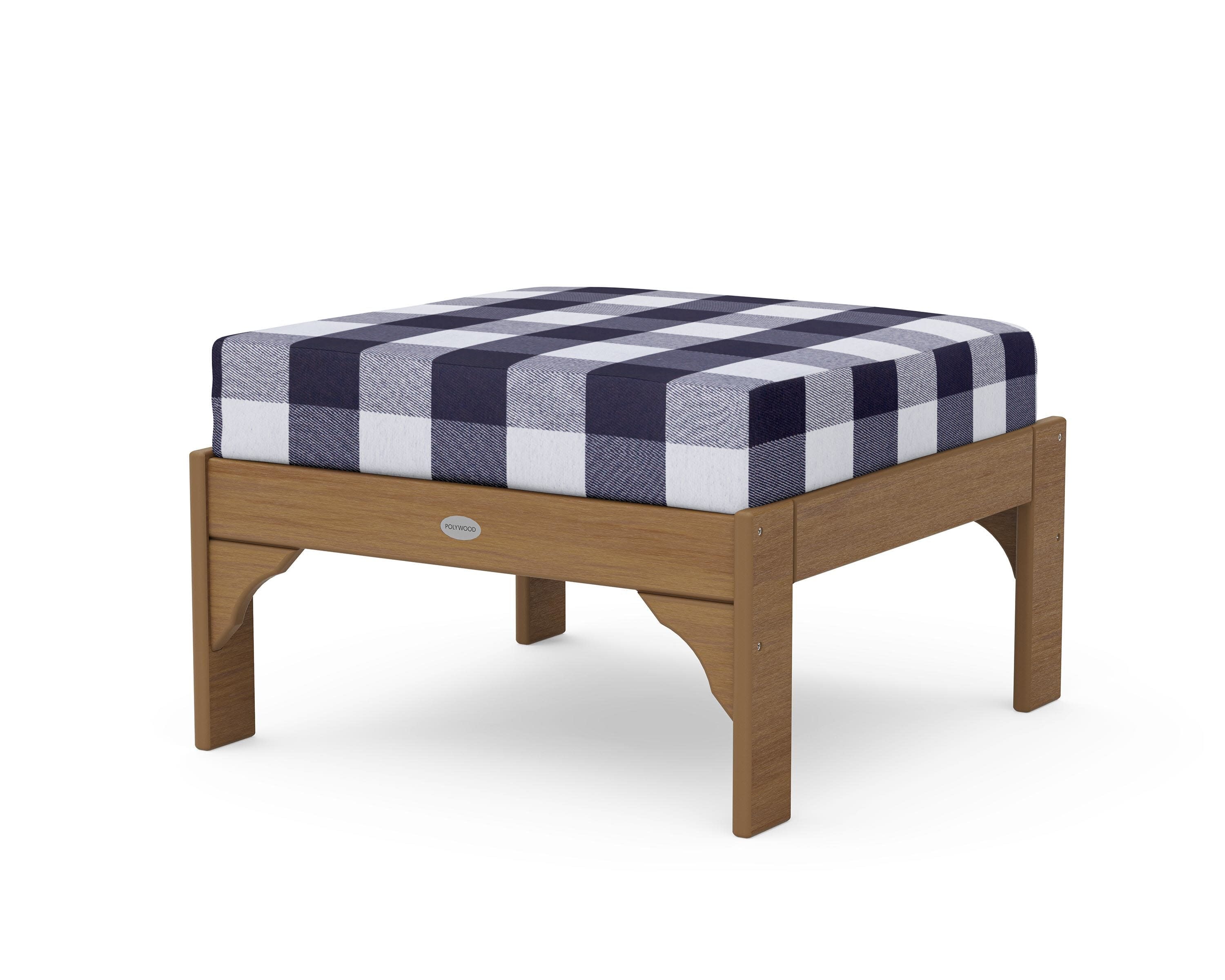 Vineyard Deep Seating Ottoman in Natural / Buffalo Plaid Navy