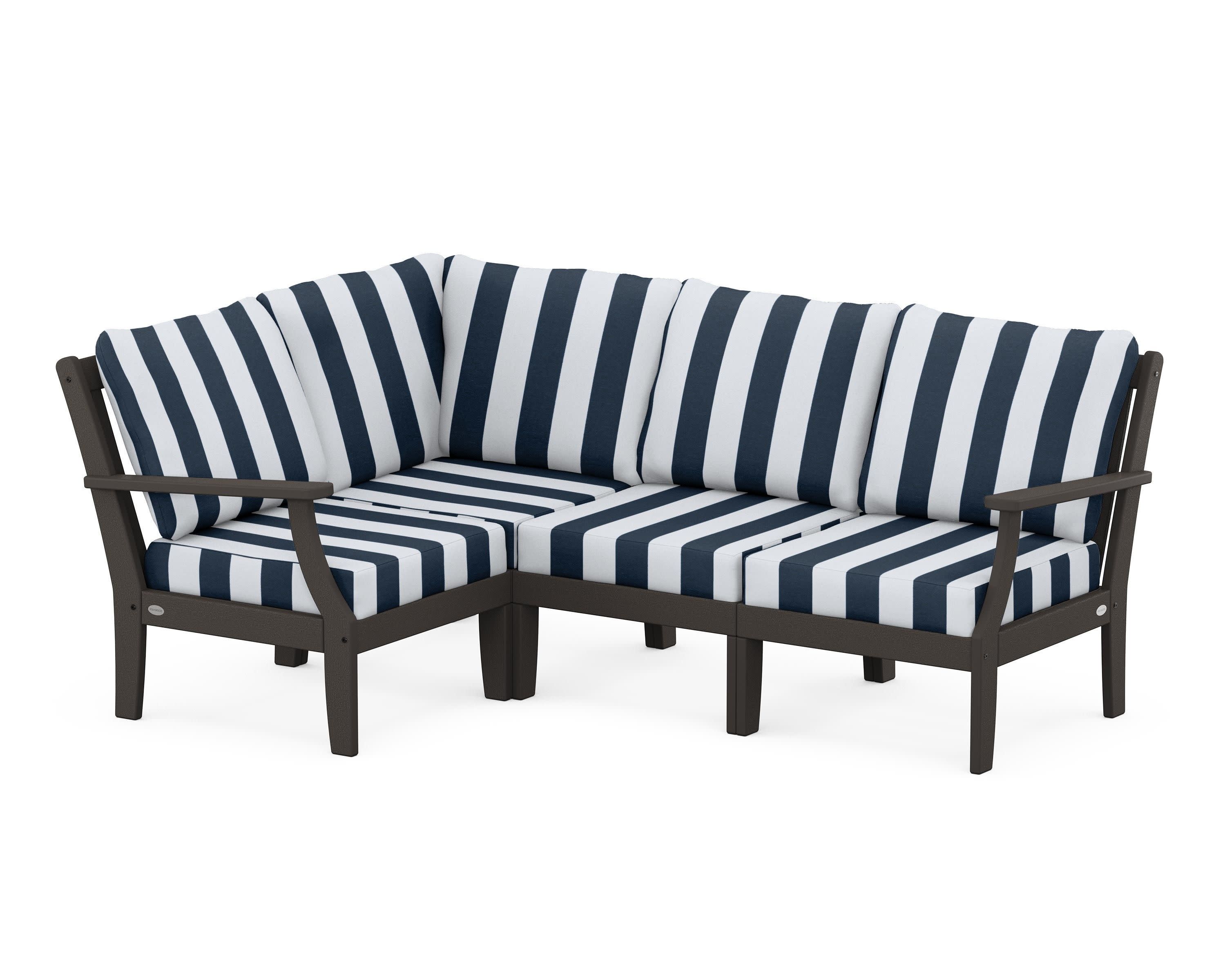 Braxton Modular 4-Piece Deep Seating Set in Vintage Coffee / Cabana Stripe Marine Indigo