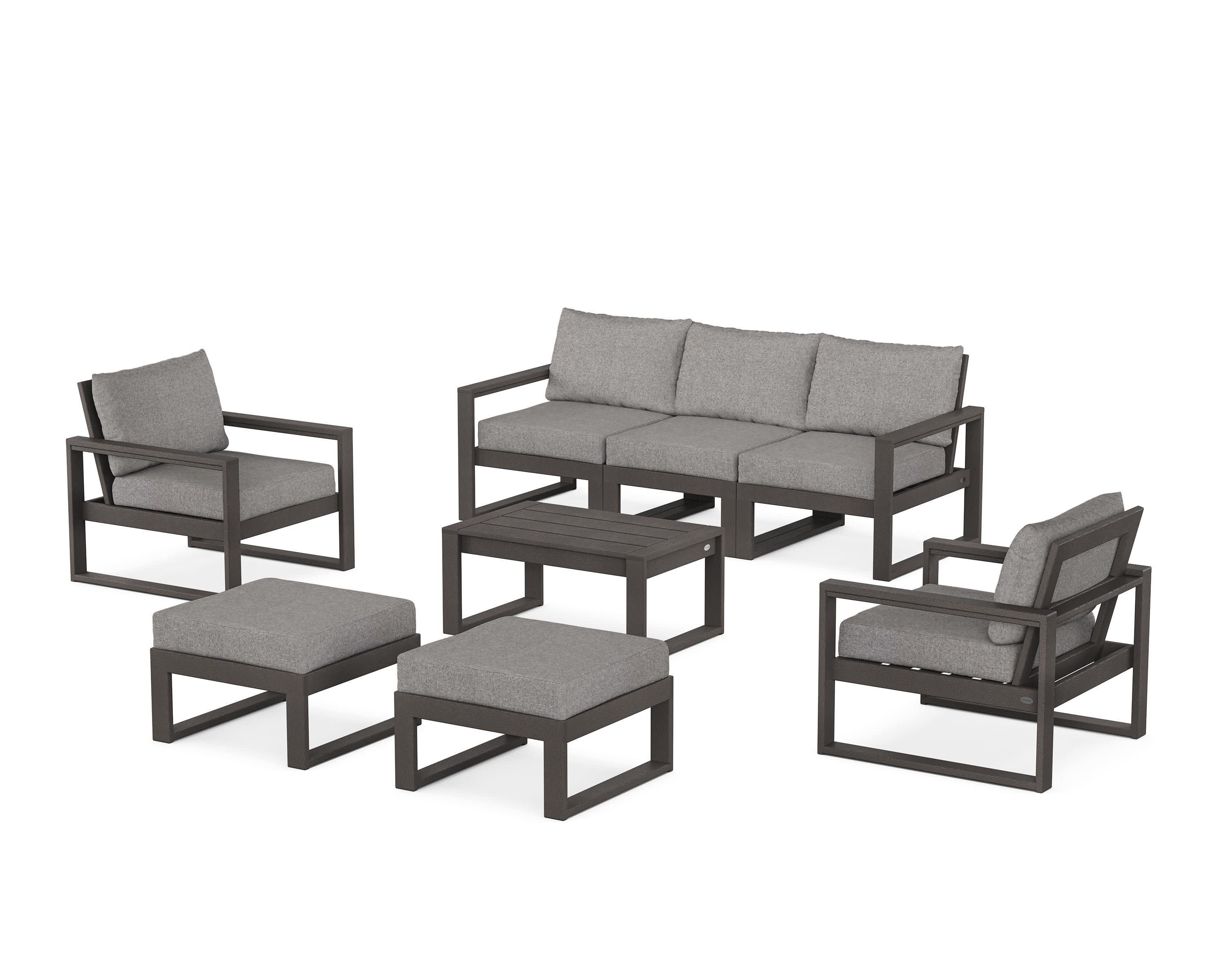 EDGE Sectional 8-Piece Lounge Sofa Set in Vintage Coffee / Grey Mist