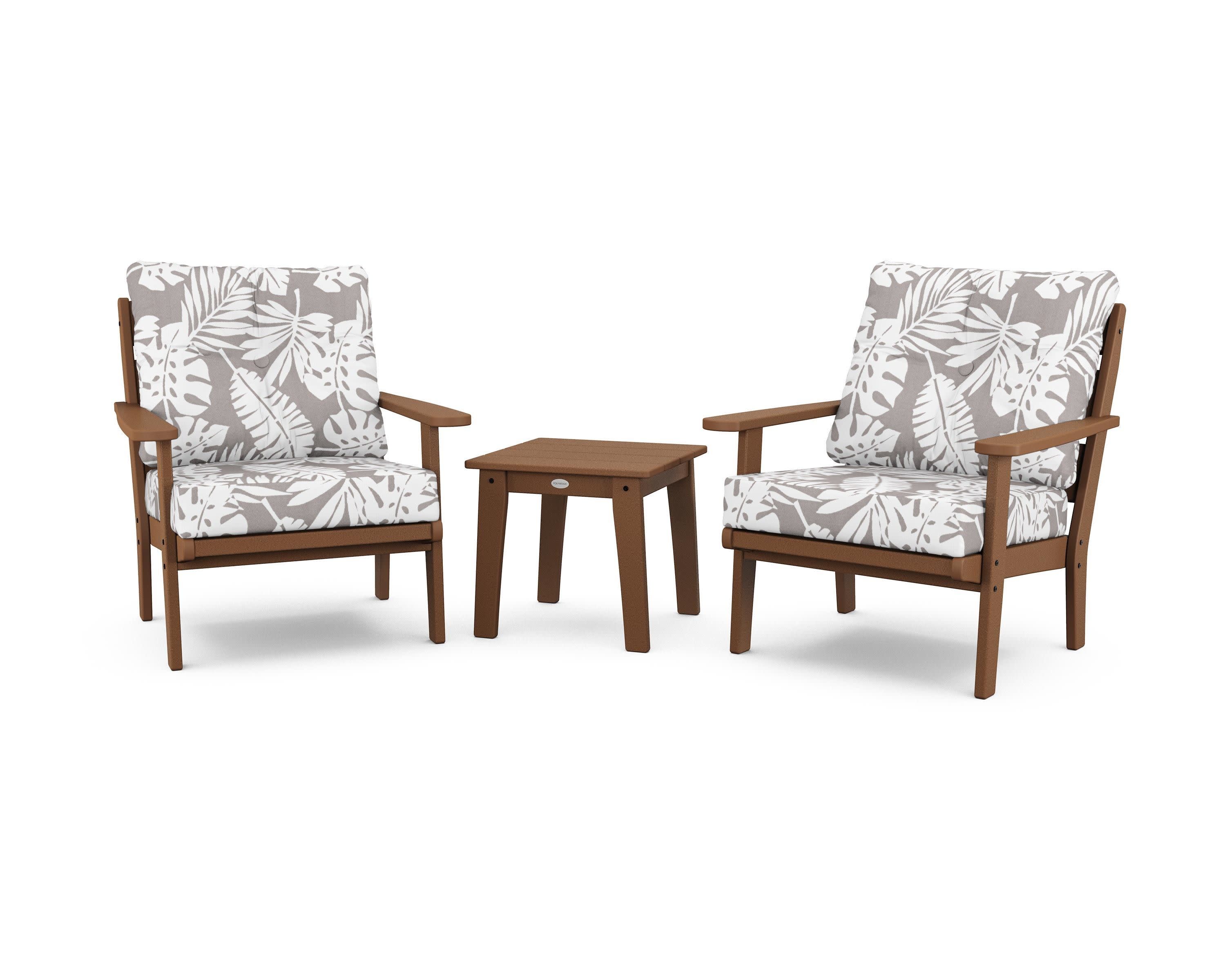 Lakeside 3-Piece Deep Seating Chair Set in Teak / Leaf Grey Mist