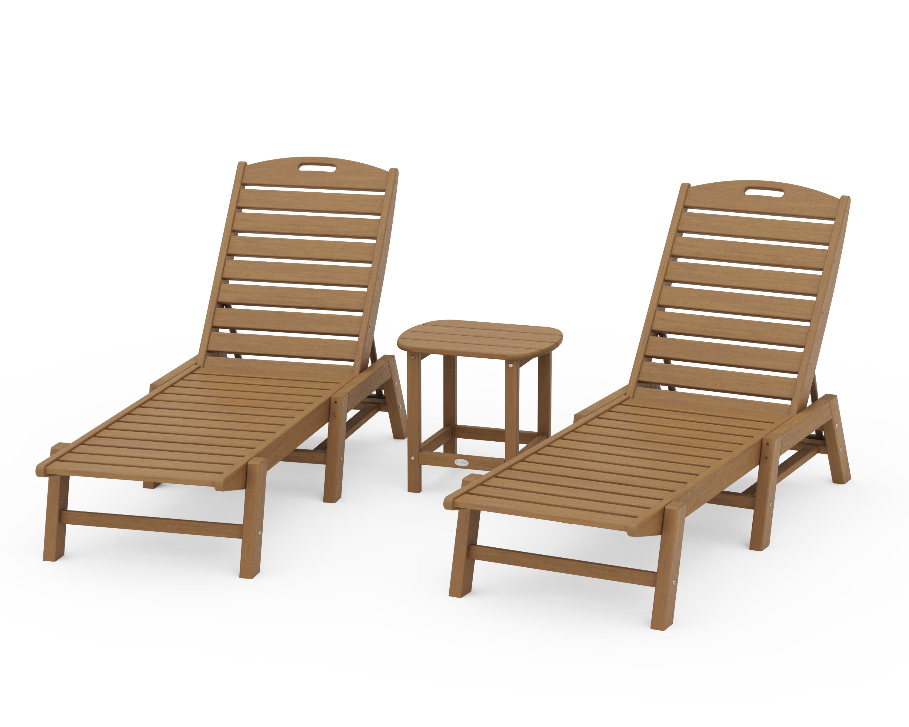 Nautical 3-Piece Chaise Lounge Set with South Beach 18" Side Table in Natural
