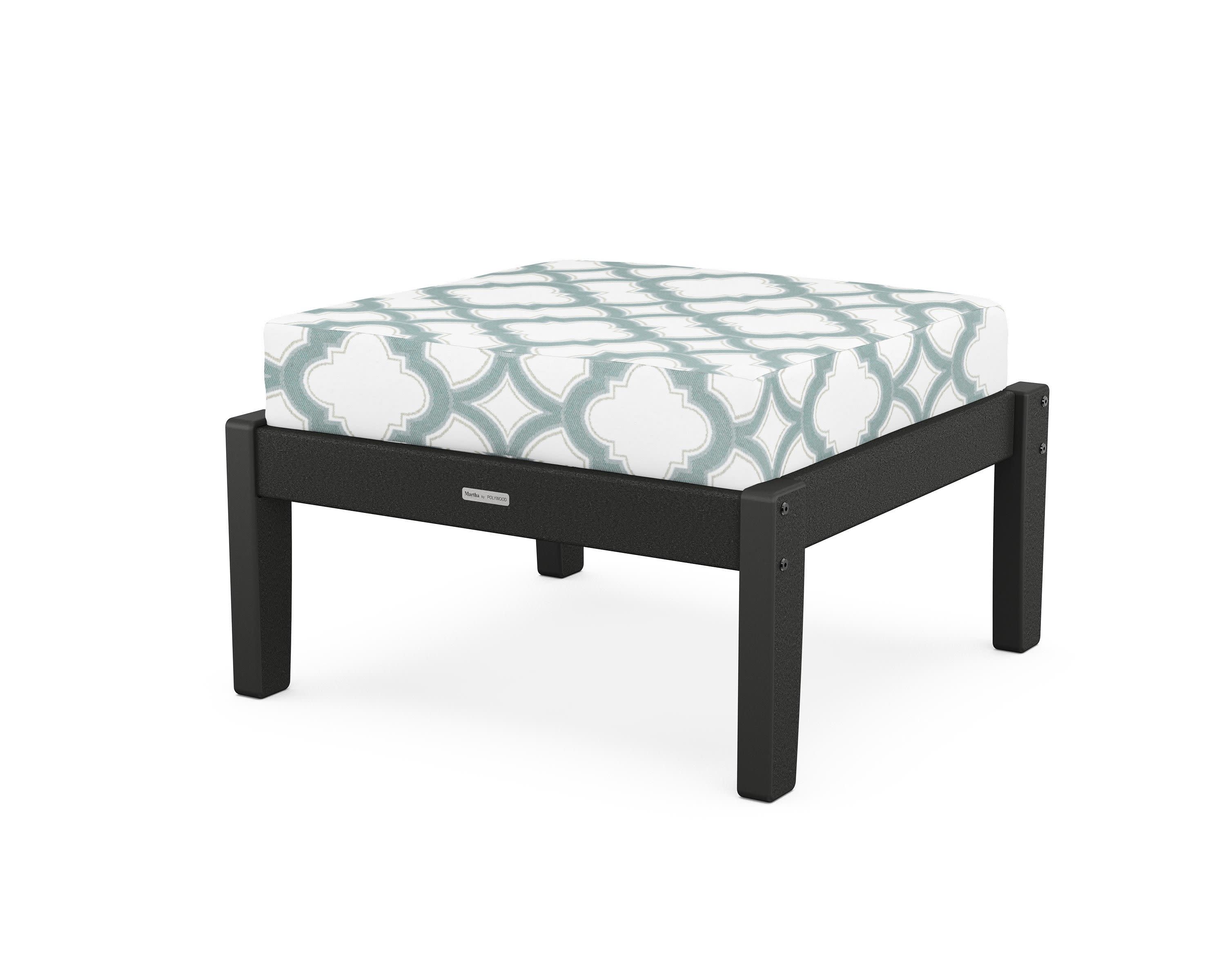Chinoiserie Deep Seating Ottoman in Black / Trellis Glacier Spa