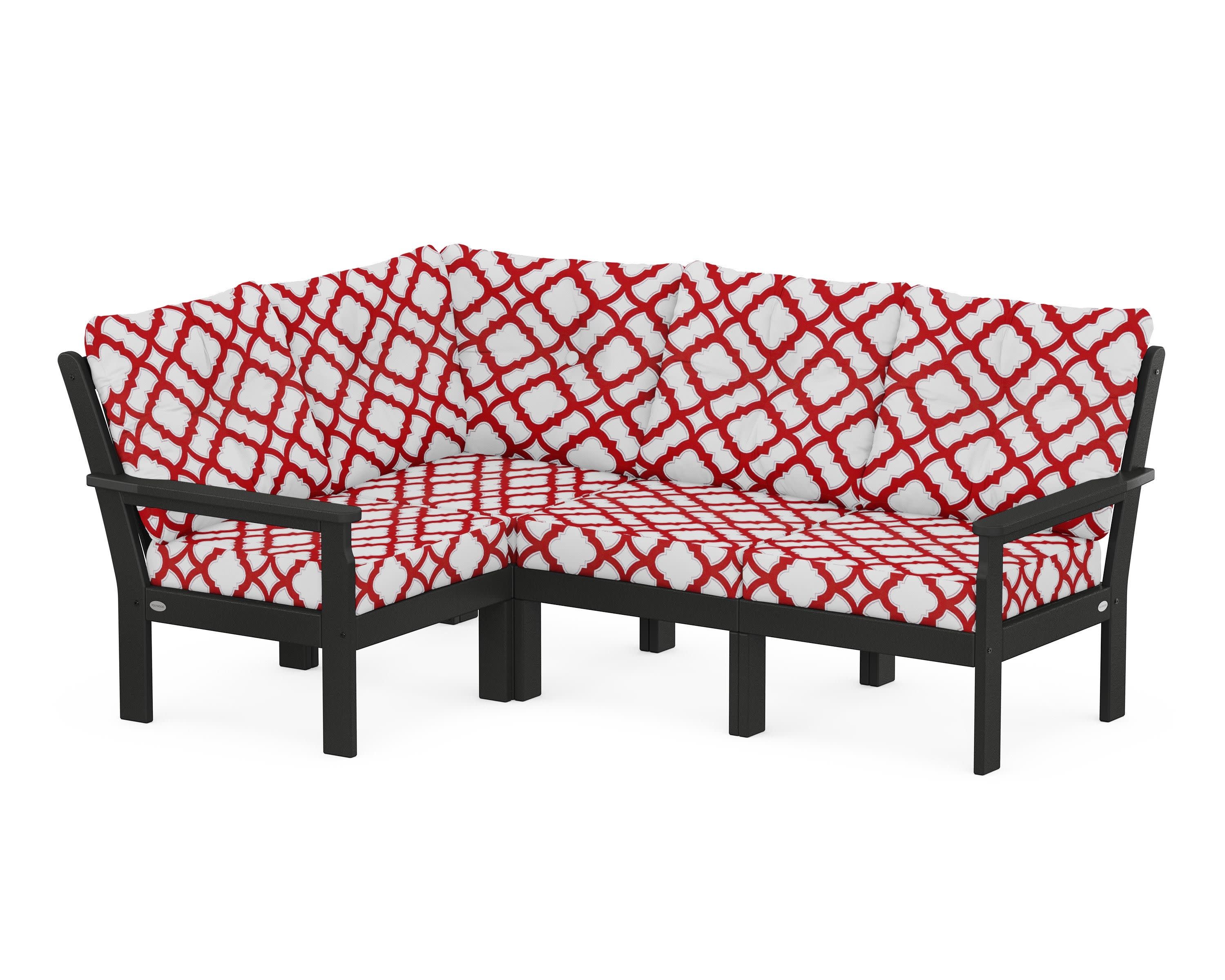 Vineyard 4-Piece Sectional in Black / Trellis Crimson