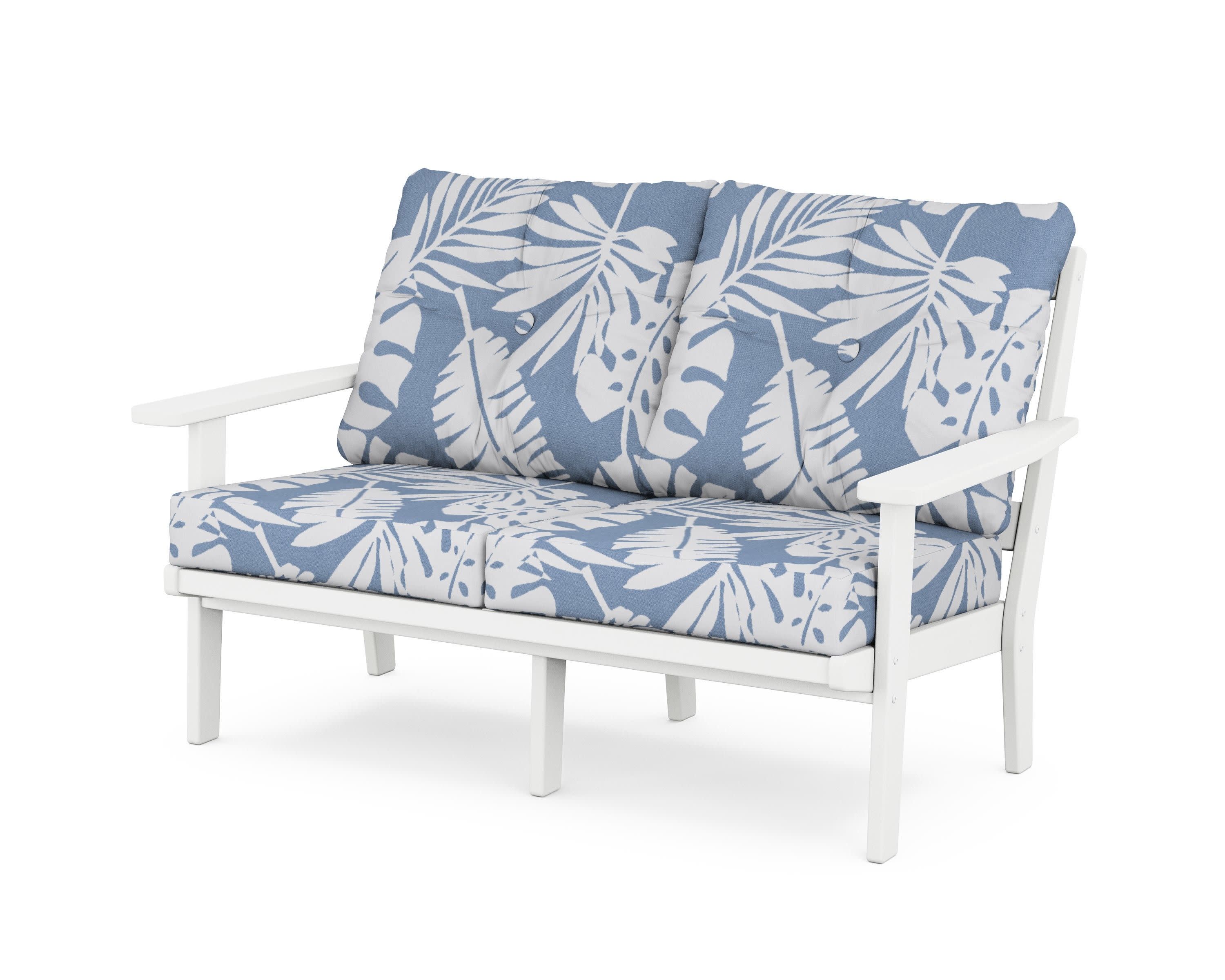 Prairie Deep SeatingLoveseat in White / Leaf Sky Blue