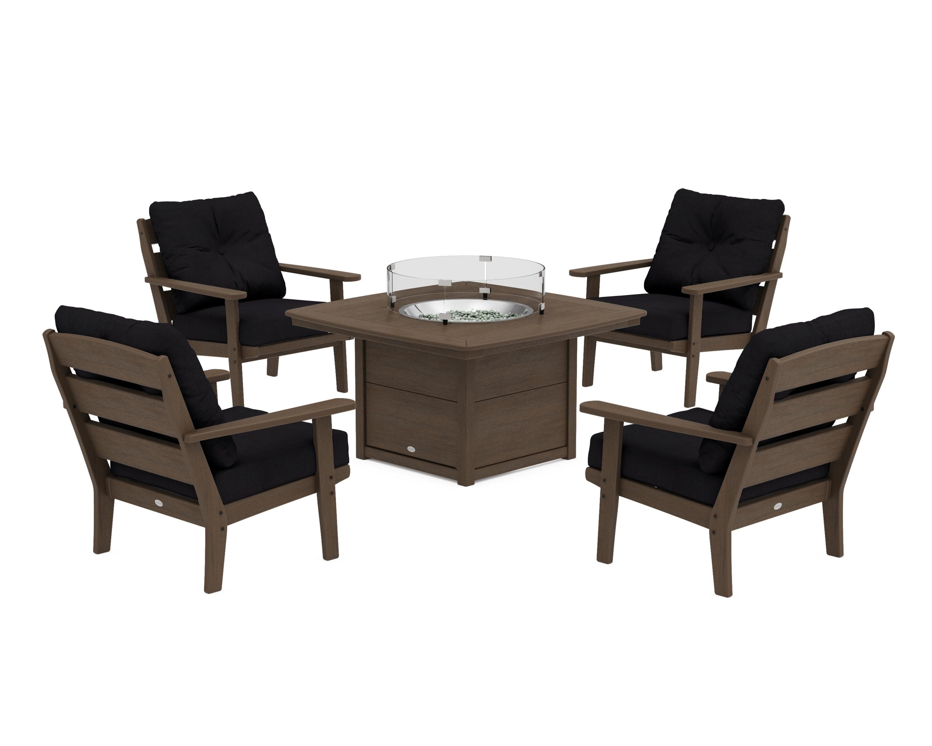 Lakeside 5-Piece Deep Seating Set with Nautical Fire Pit Table in Kona / Midnight Linen