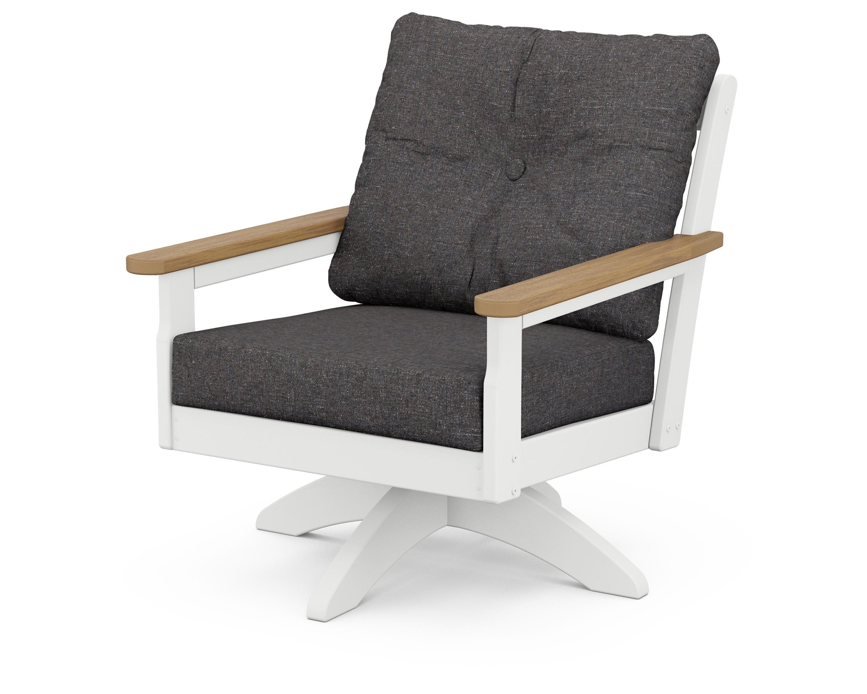 Vineyard Deep Seating Swivel Chair in White / Natural / Ash Charcoal
