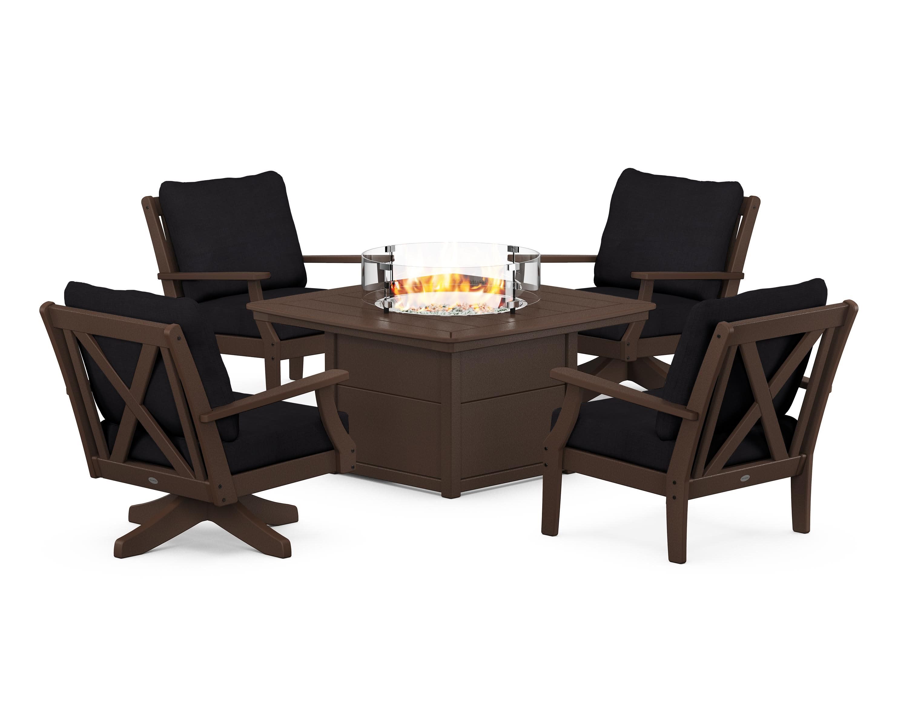 Braxton 5-Piece Deep Seating Set with Fire Table in Mahogany / Midnight Linen