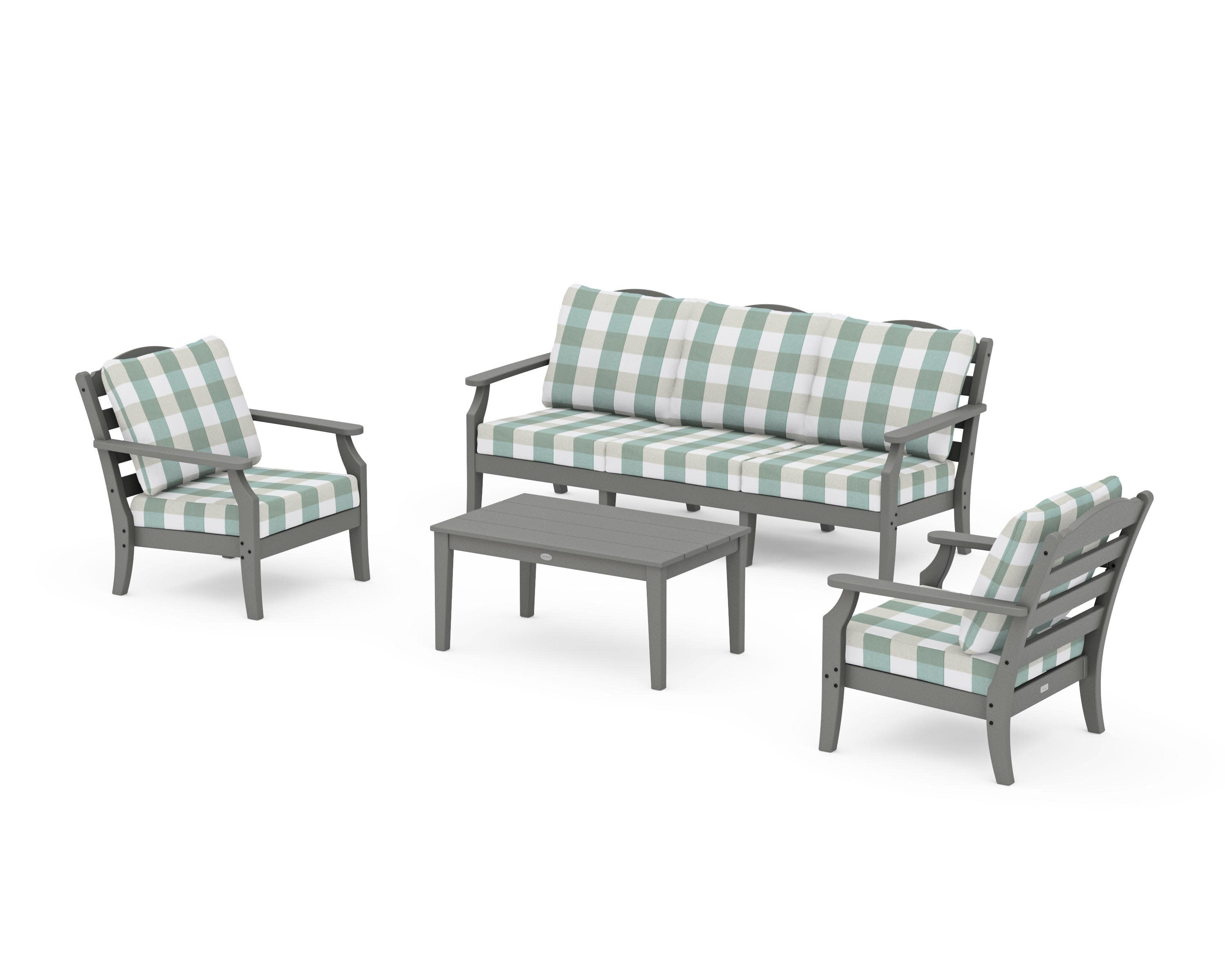 Savannah 4-Piece Deep Seating Set with Sofa in Slate Grey / Buffalo Plaid Glacier Spa