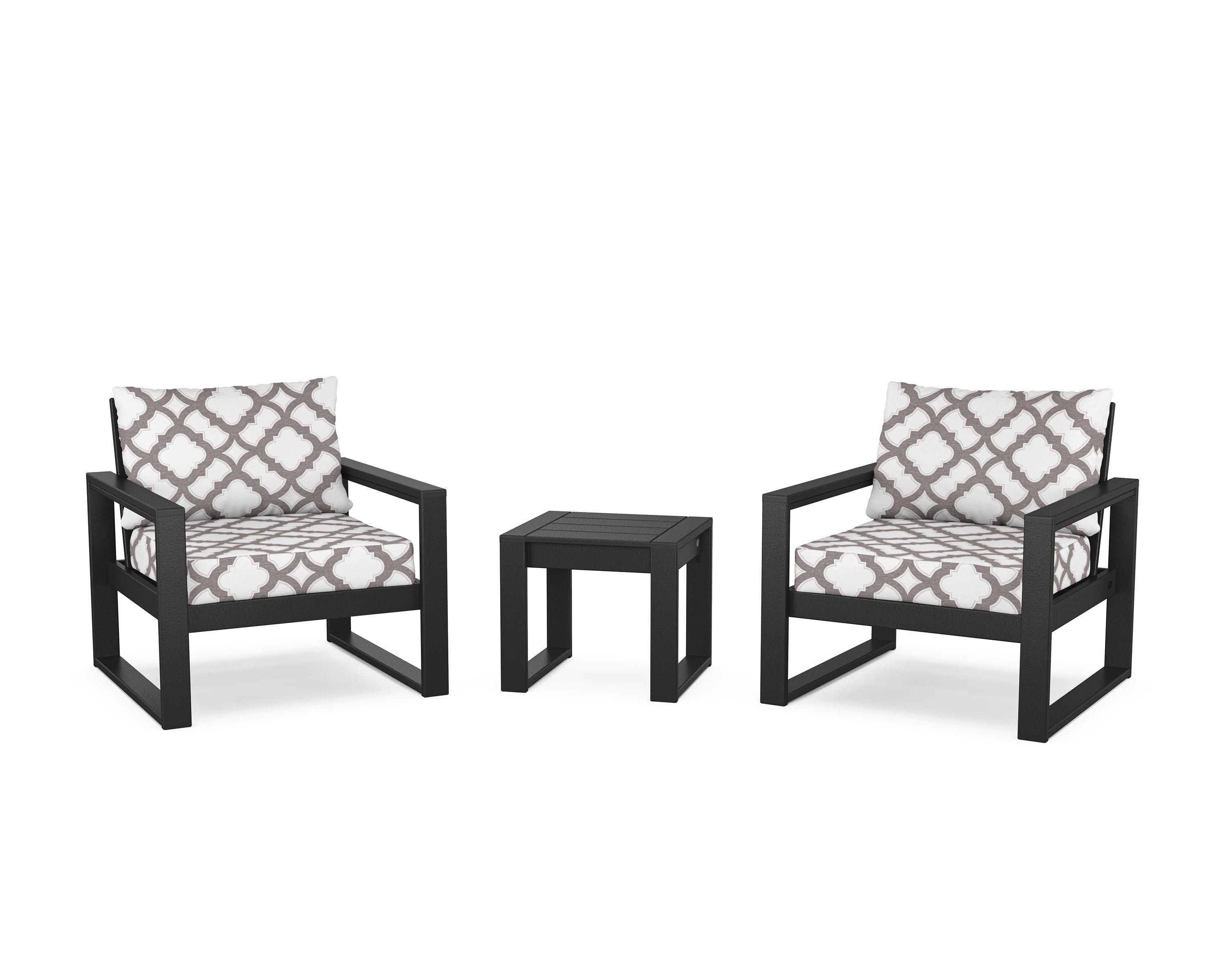 EDGE Sectional 3-Piece Deep Seating Set in Black / Trellis Grey Mist