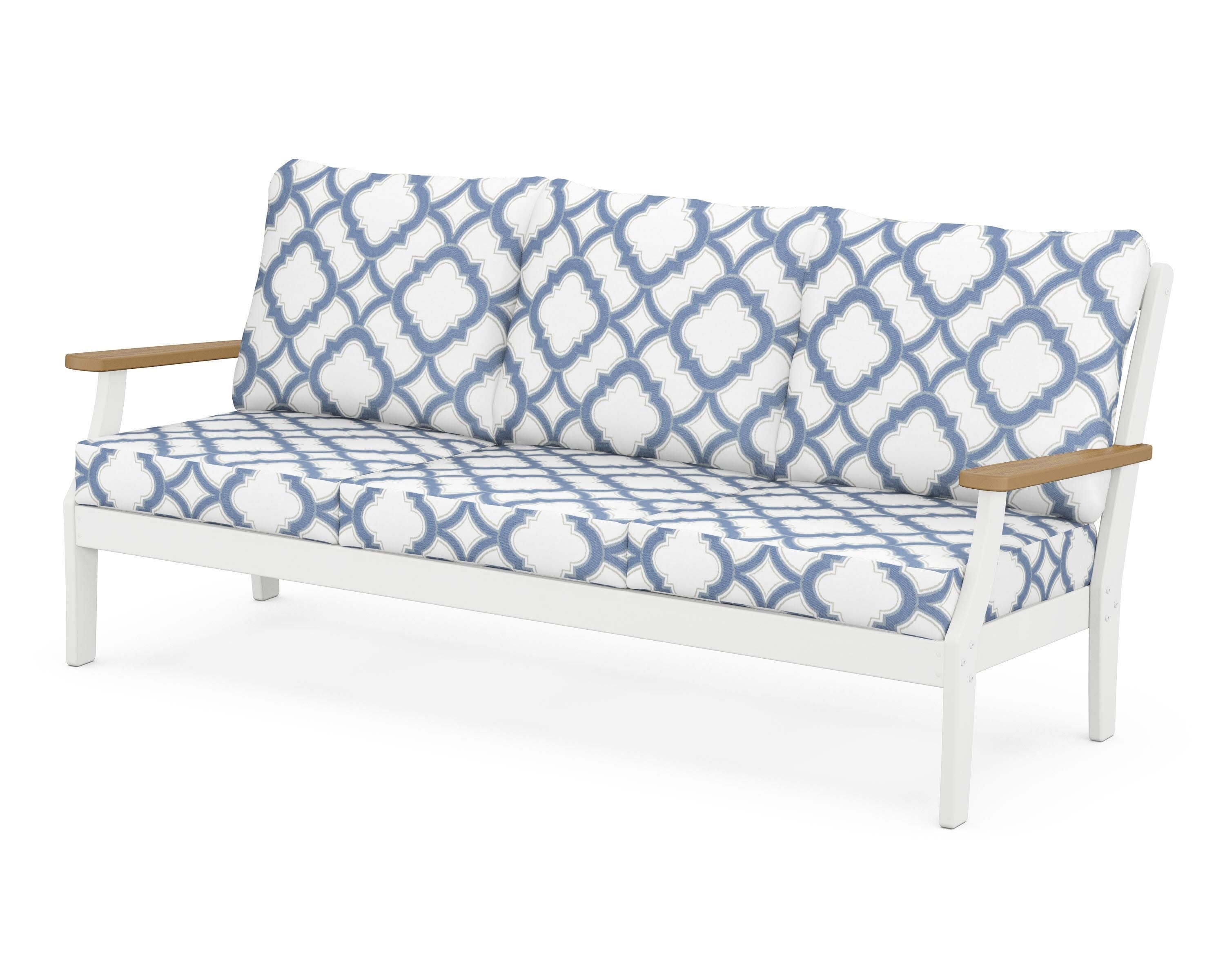 Braxton Deep Seating Sofa in White / Natural / Trellis Sky Blue