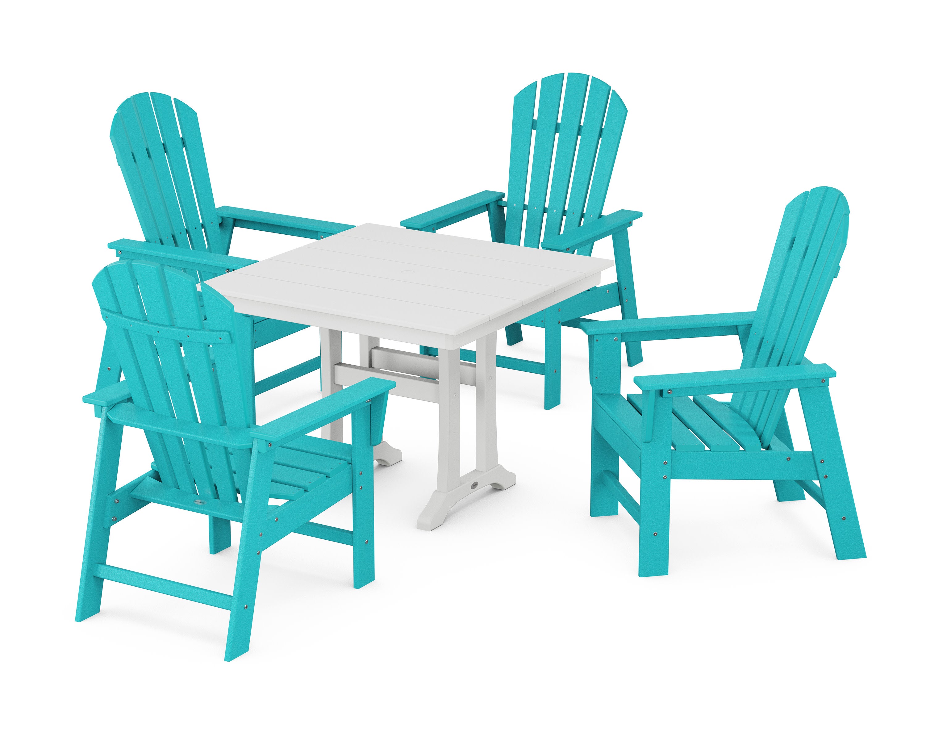 South Beach 5-Piece Farmhouse Dining Set With Trestle Legs in Aruba / White
