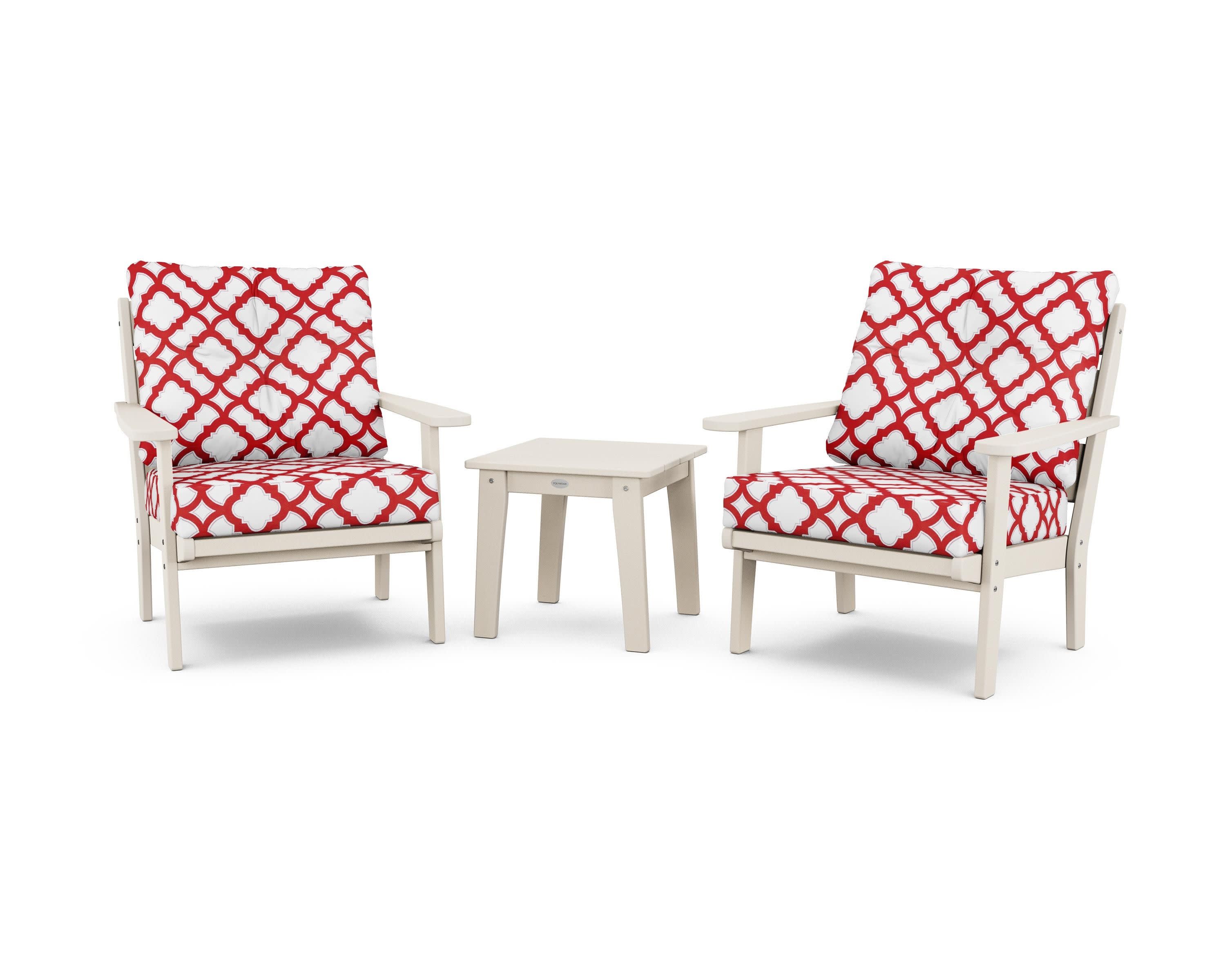 Lakeside 3-Piece Deep Seating Chair Set in Sand / Trellis Crimson