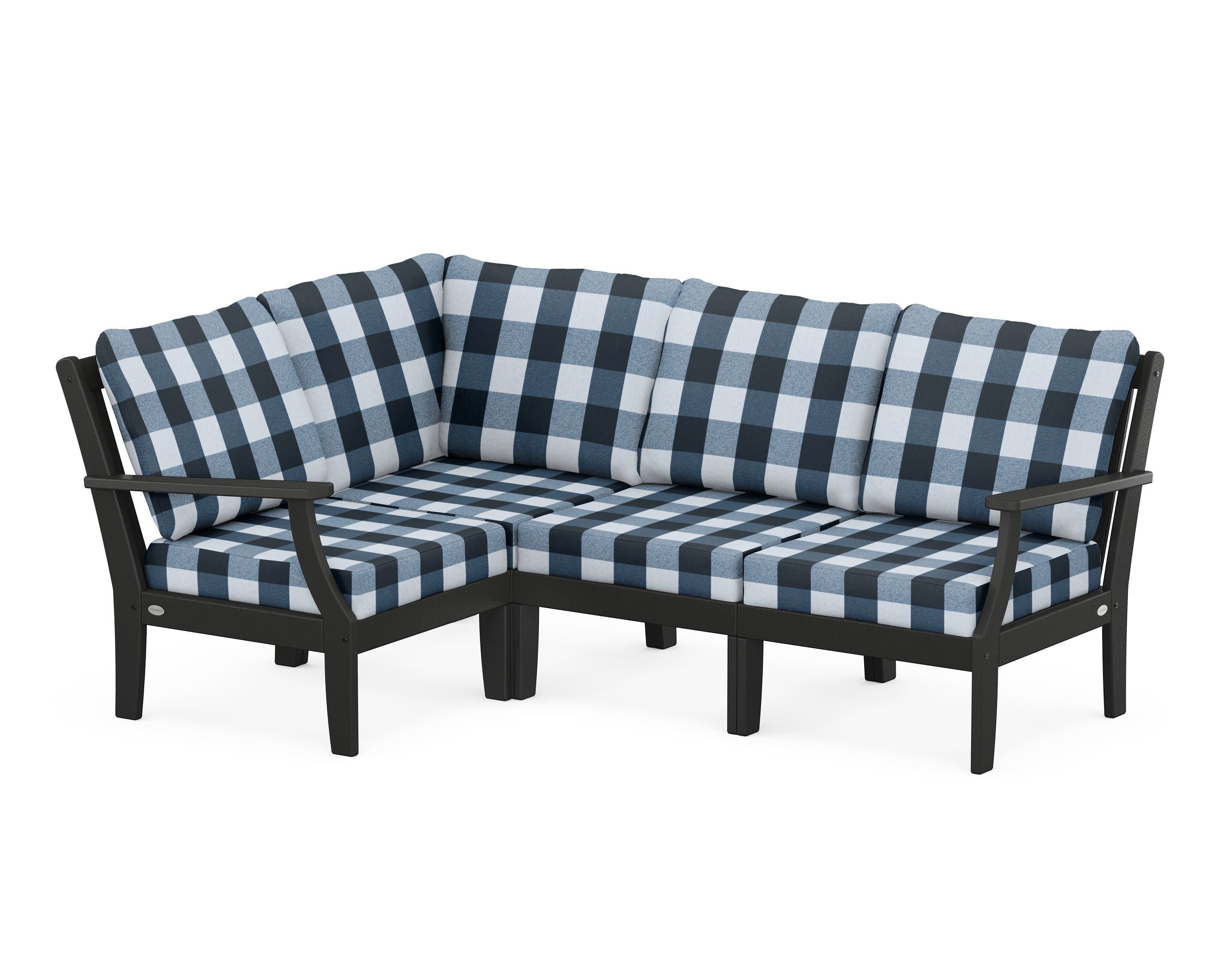 Braxton Modular 4-Piece Deep Seating Set in Black / Buffalo Plaid Marine Indigo