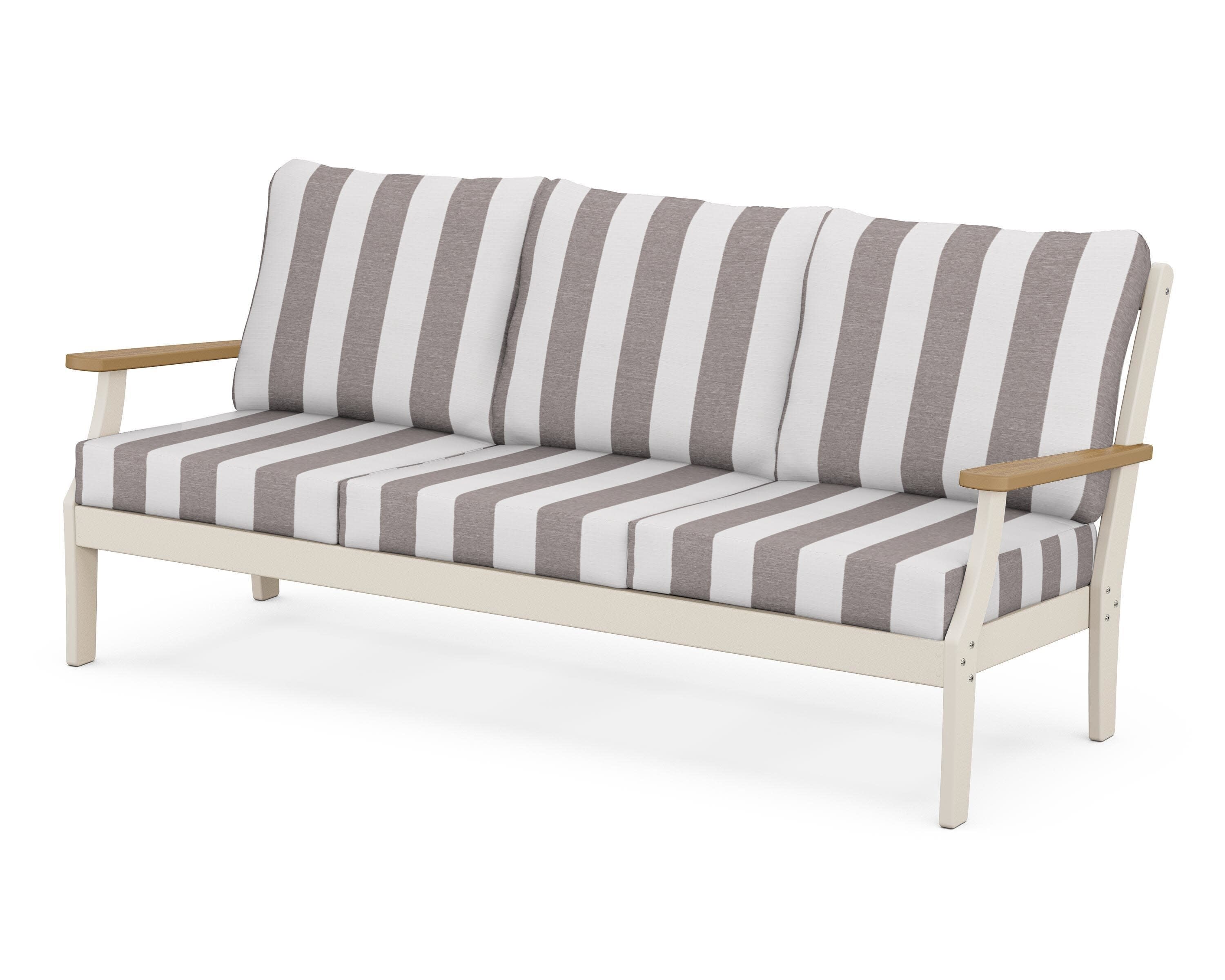 Braxton Deep Seating Sofa in Sand / Natural / Cabana Stripe Grey Mist