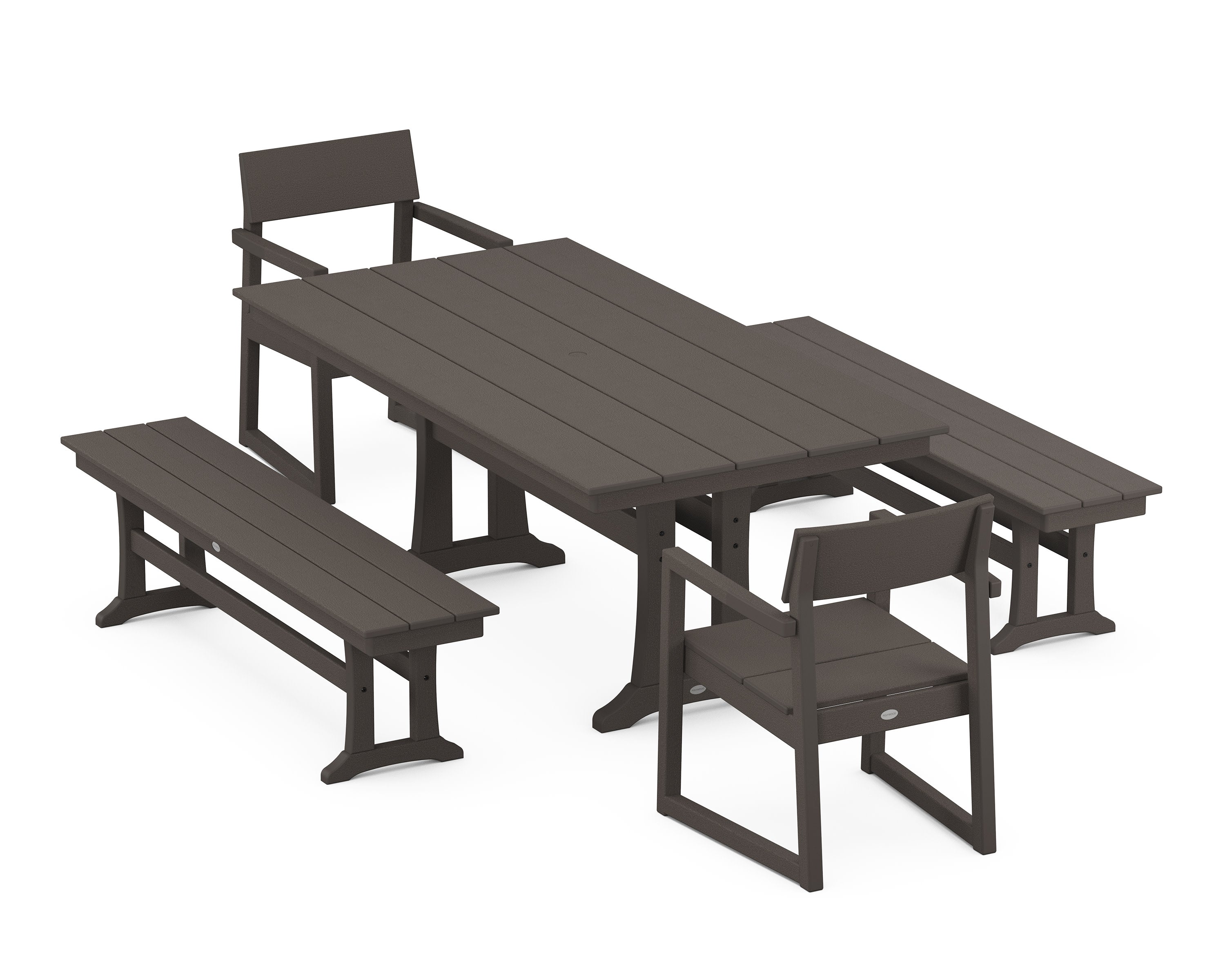 EDGE 5-Piece Farmhouse Dining Set With Trestle Legs in Vintage Coffee
