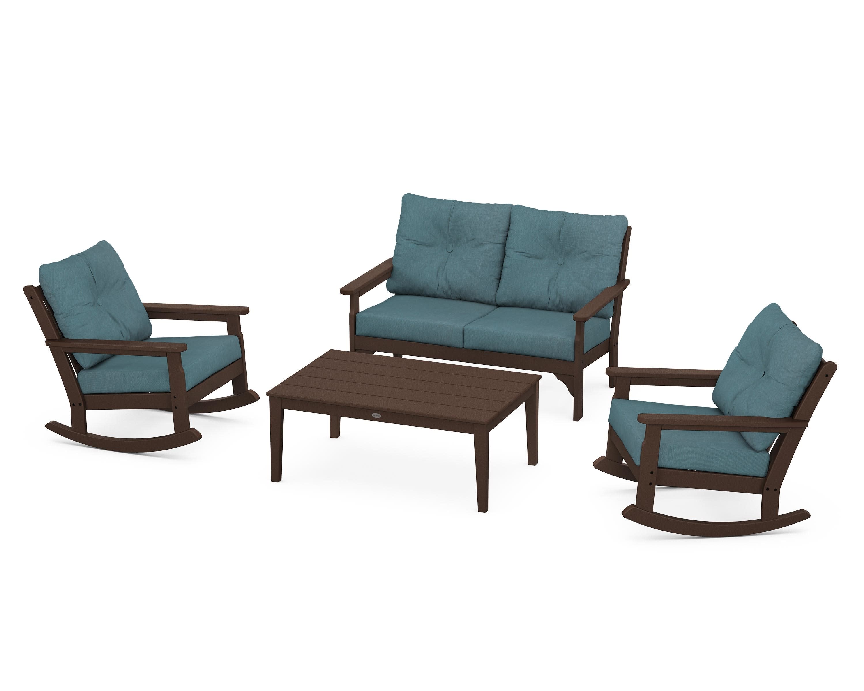 Vineyard 4-Piece Deep Seating Rocking Chair Set in Mahogany / Ocean Teal